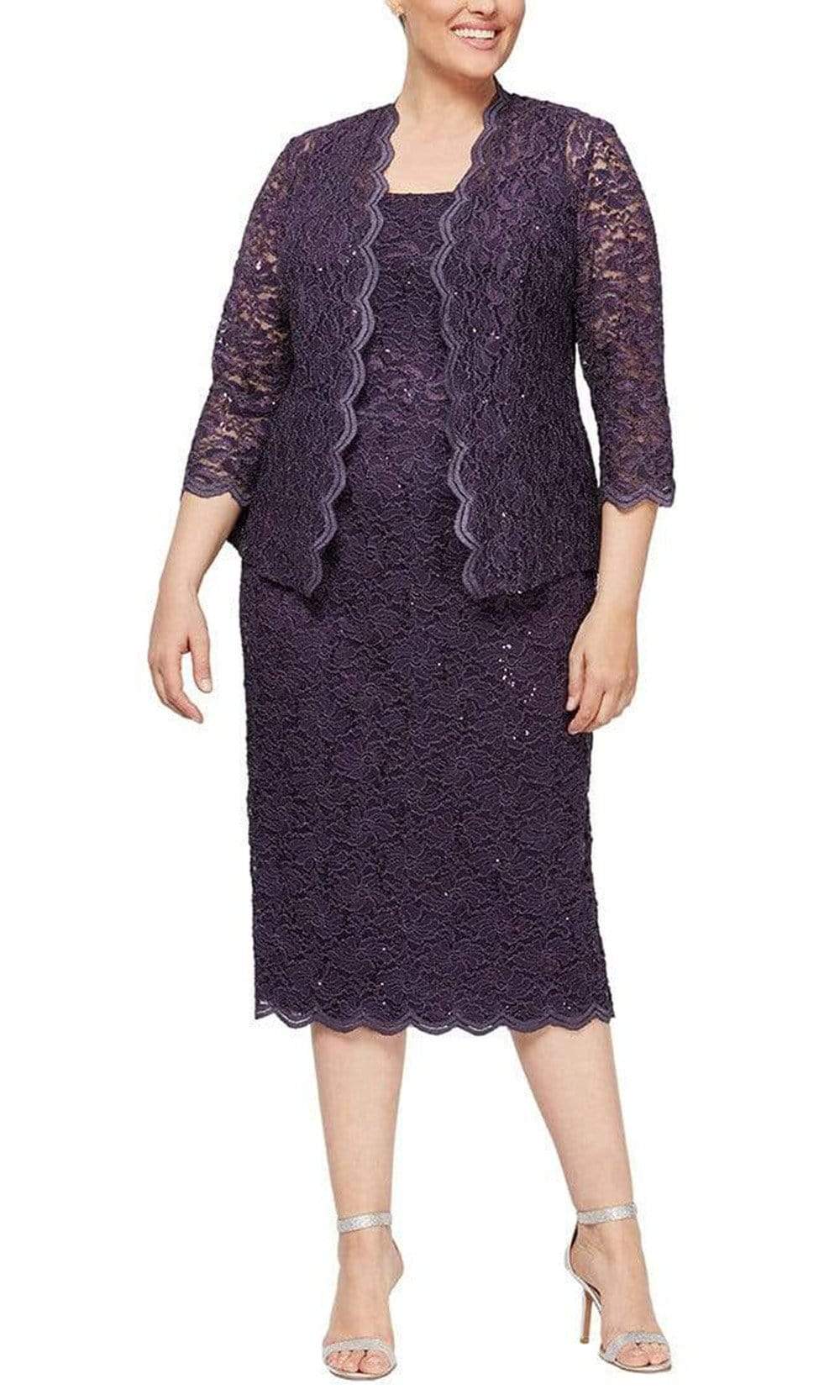 Image of Alex Evenings - 412264 Square Neck Lace Tea Length Dress