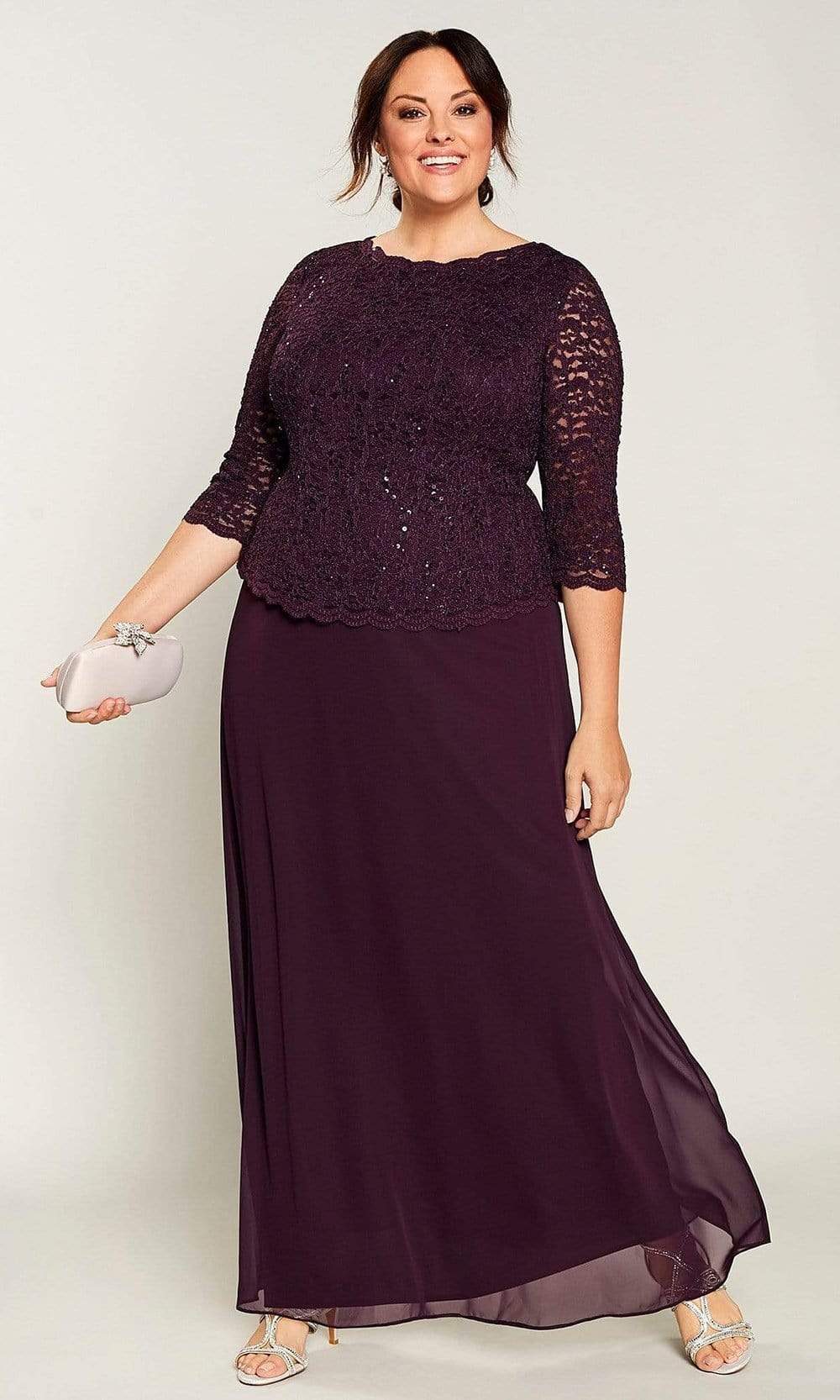 Image of Alex Evenings - 412318 Sequin Lace Chiffon Faux Two-Piece Long Dress