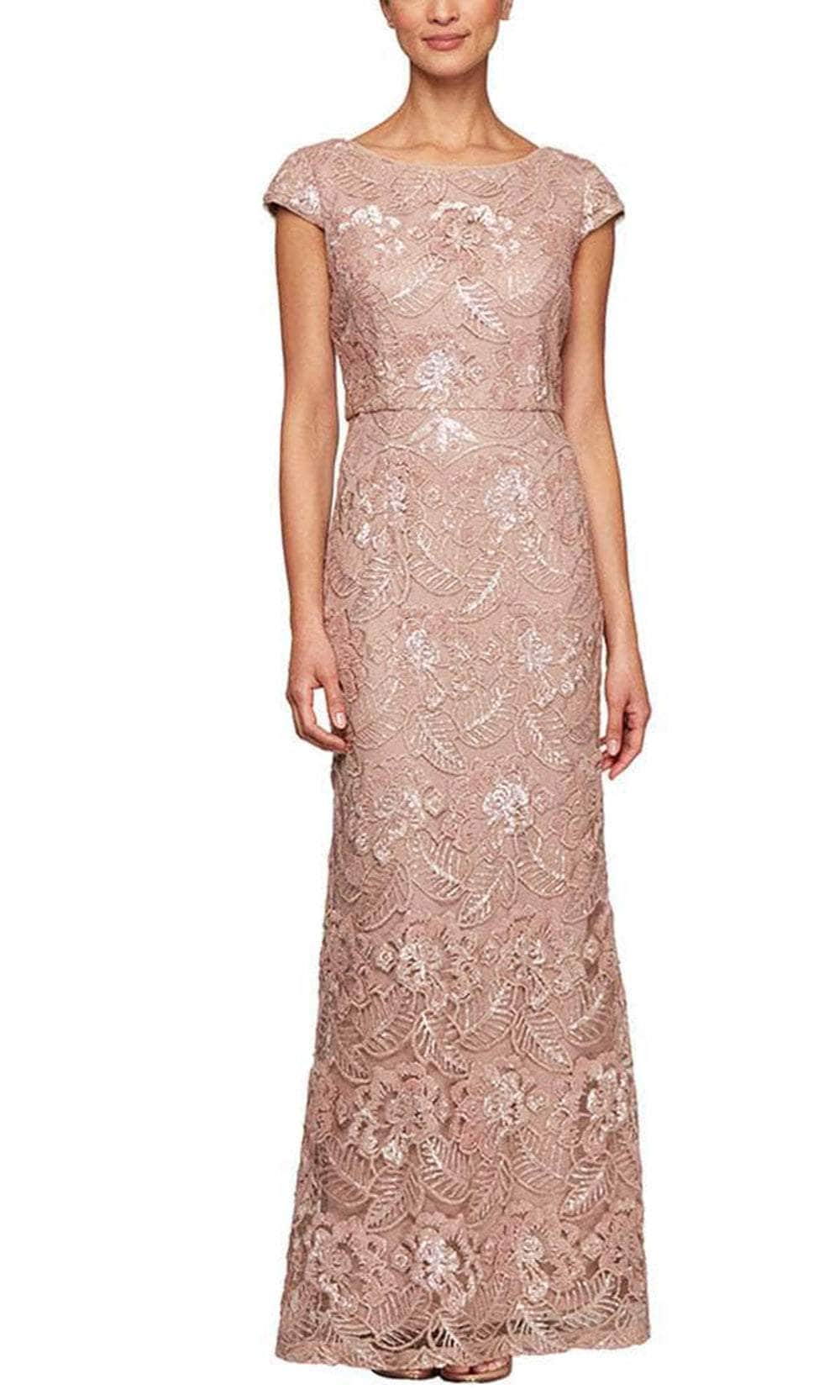 Image of Alex Evenings - 8117922 Cap Sleeved Embroidered Long Dress
