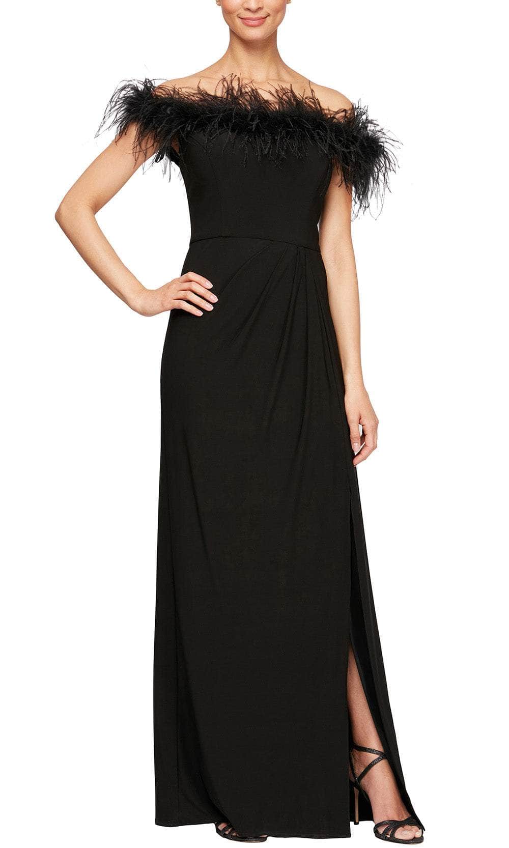 Image of Alex Evenings 81351465 - Feather-Trimmed Sheath Evening Dress