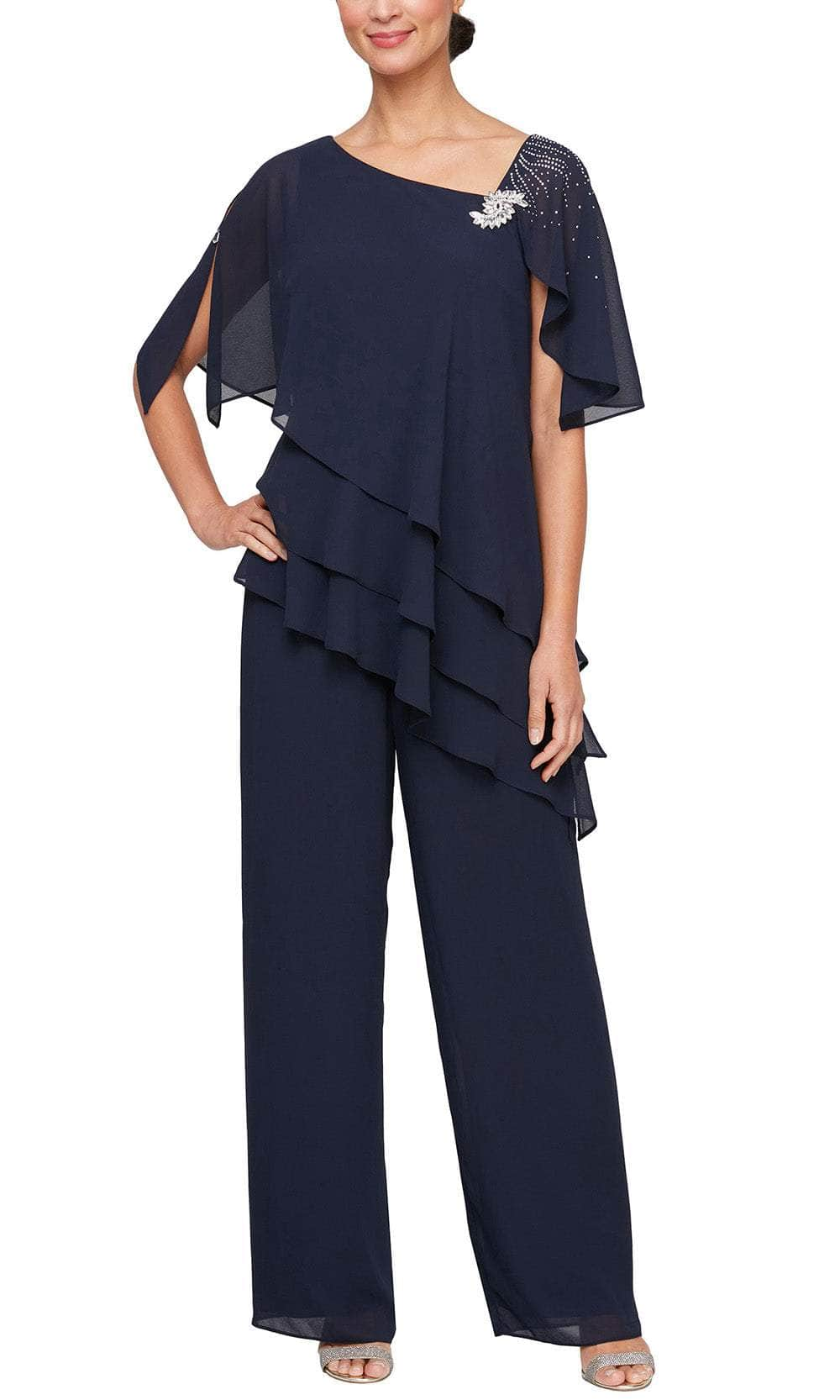 Image of Alex Evenings 8192012 - Asymmetric Neck Tiered Pantsuit