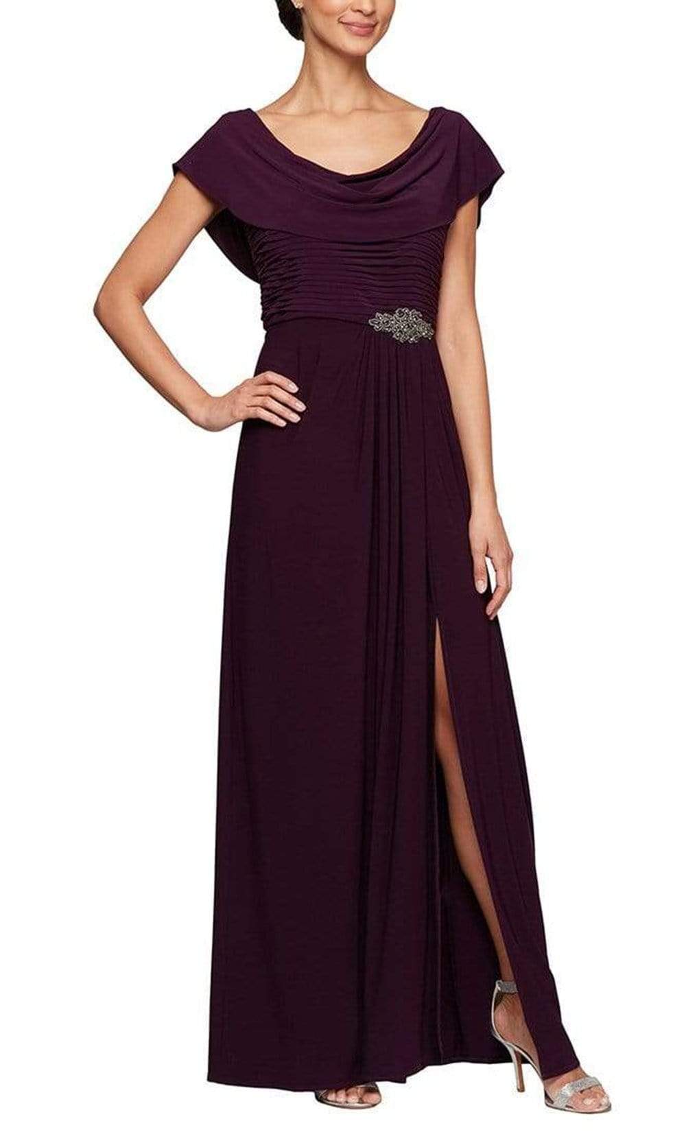 Image of Alex Evenings - 82351491 Cowl Brooch Accented Matte Jersey Dress