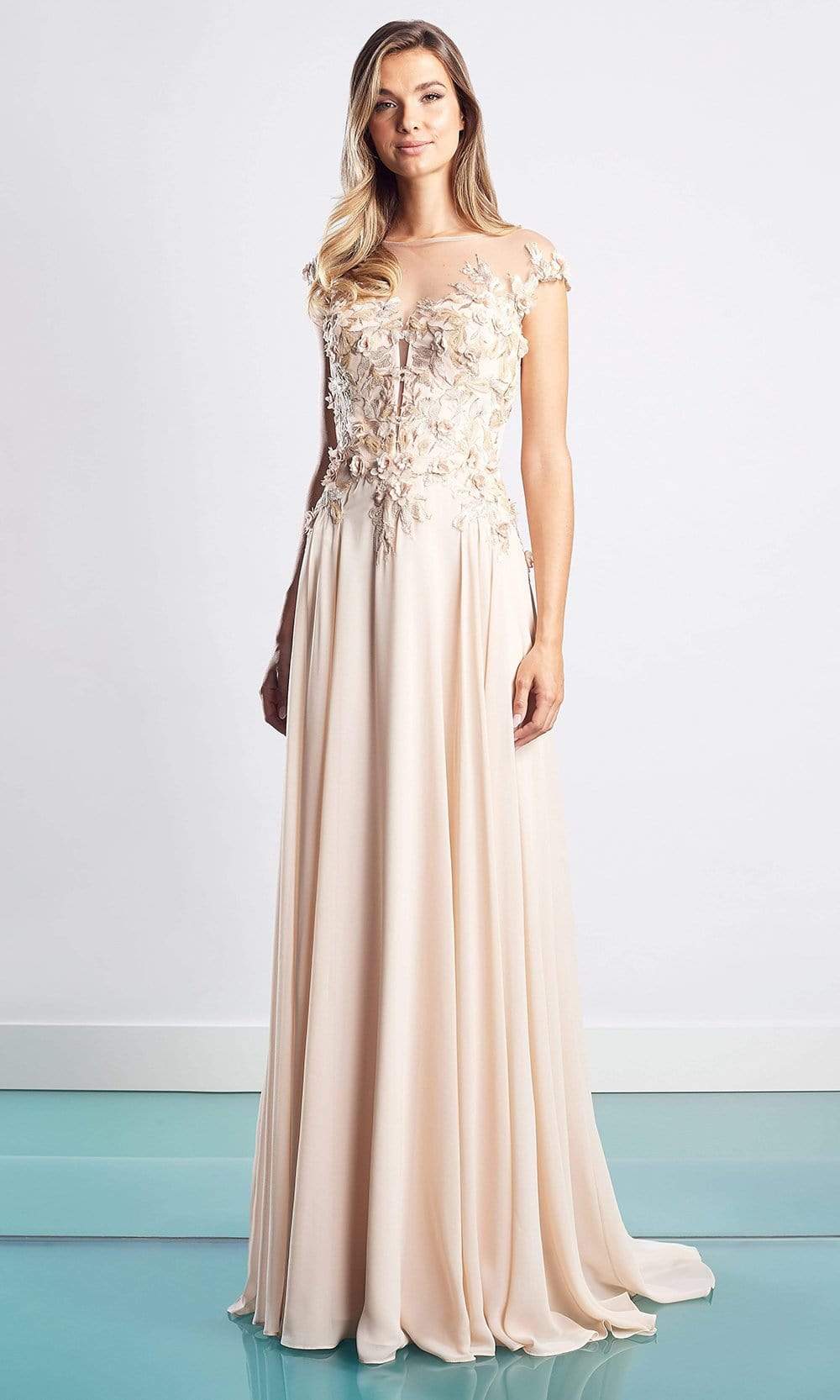 Image of Alexander by Daymor - 1452 Floral Embroidered Chiffon Gown