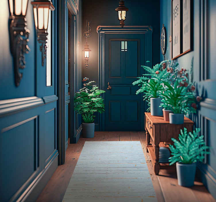 Image of Alfombra vinilo pasillo textura de madera azul