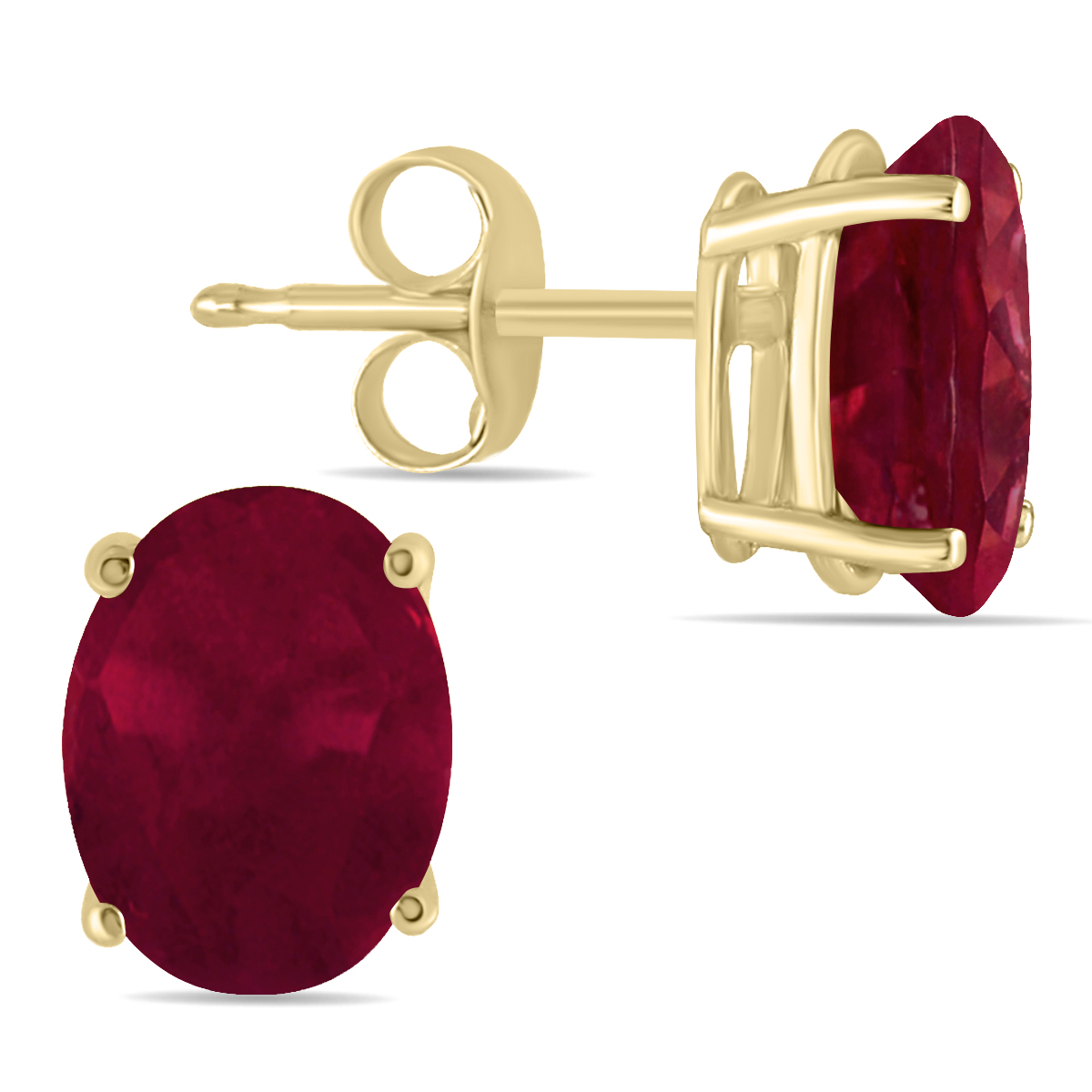 Image of All-Natural Genuine 6x4 mm Oval Ruby earrings set in 14k Yellow gold