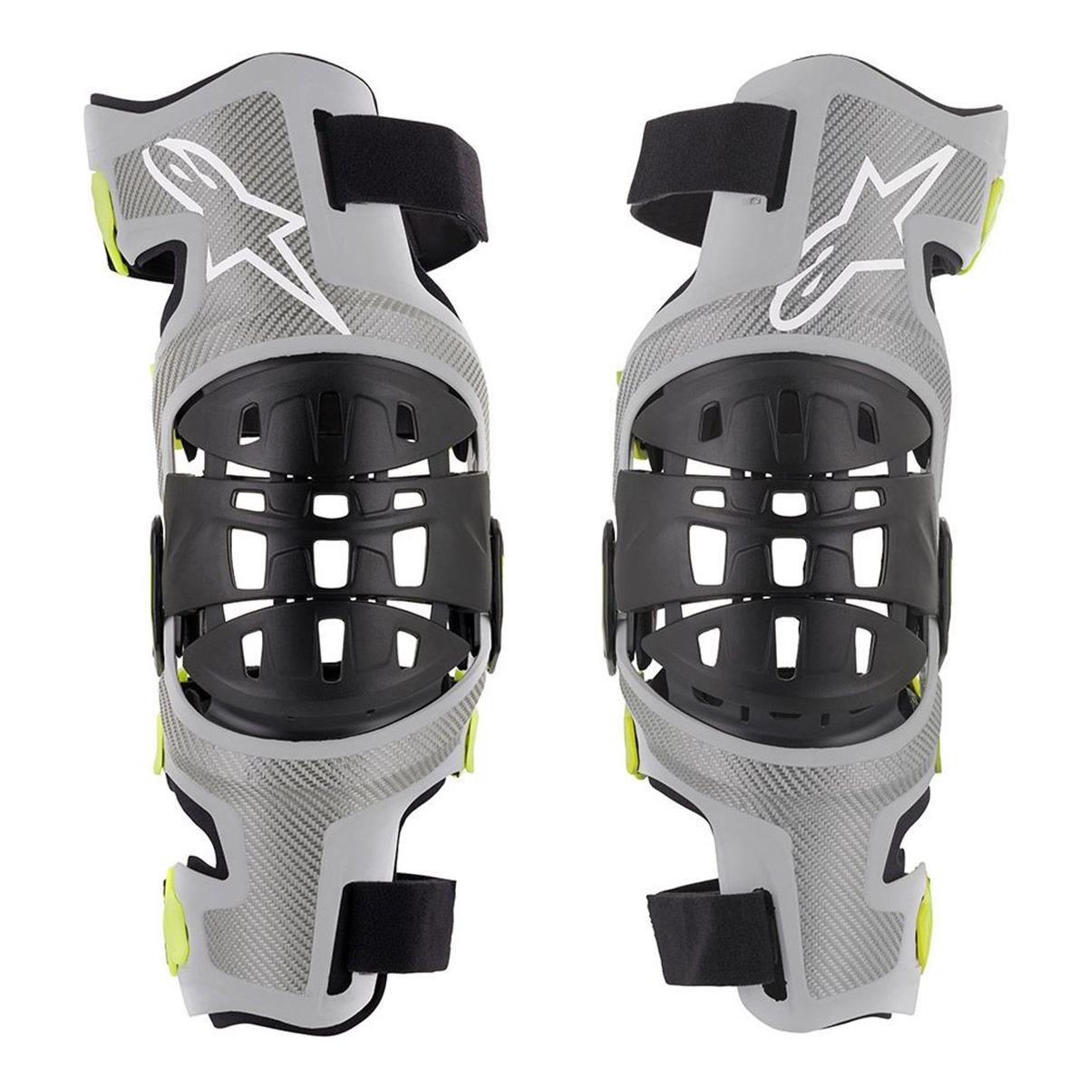 Image of Alpinestars Bionic-7 Silver Yellow Fluo Knee Brace Set Size S ID 8033637210940