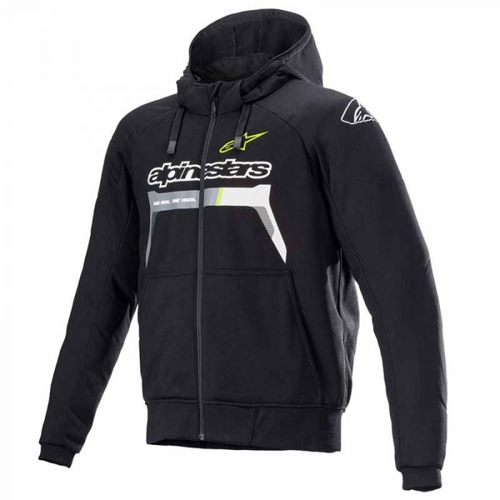 Image of Alpinestars Chrome Ignition Hoodie Black Yellow Fluo Size 2XL EN