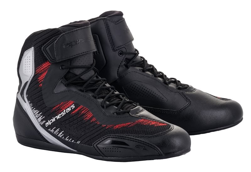Image of Alpinestars Faster-3 Rideknit Black Silver Bright Red Shoes Size US 10 EN