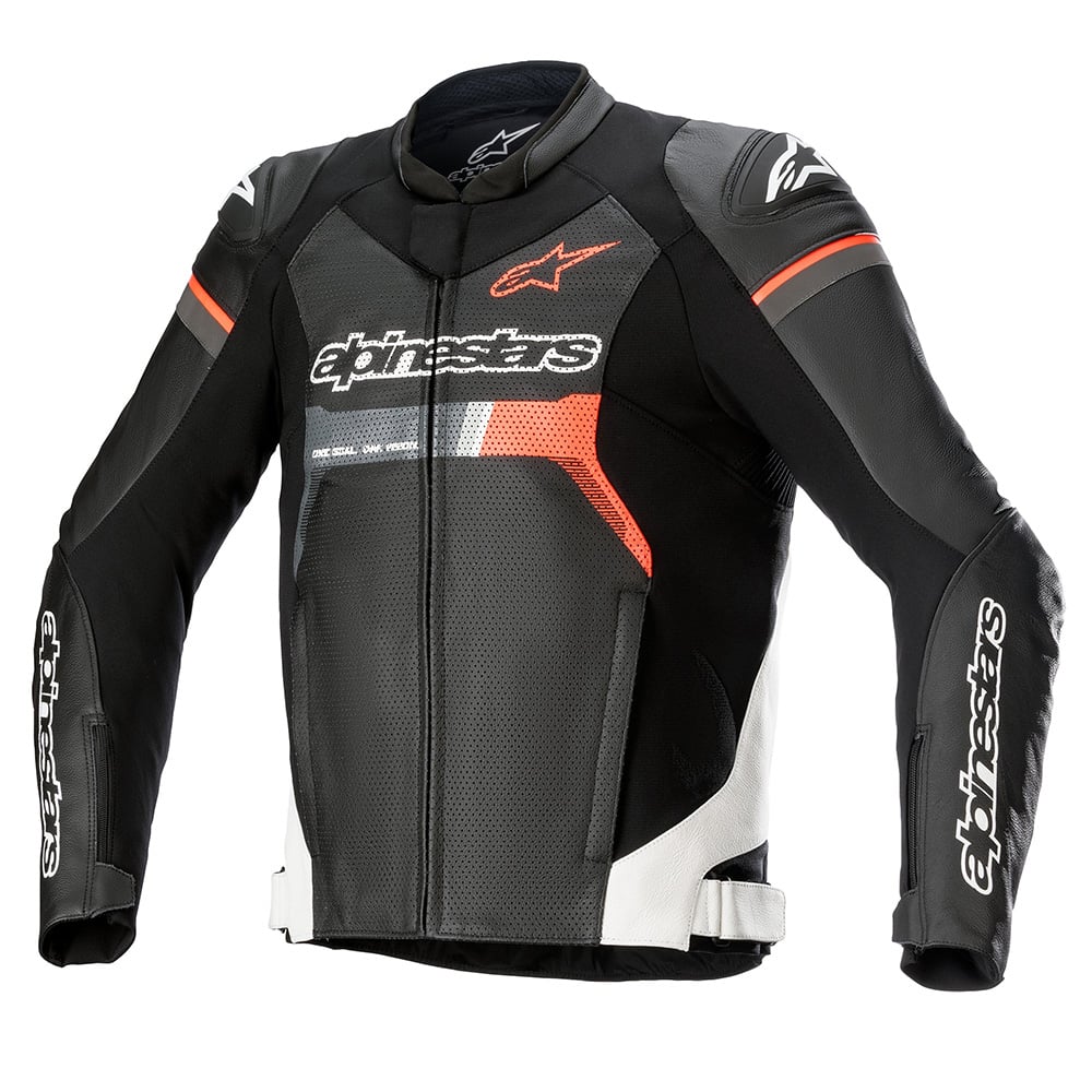 Image of Alpinestars GP Force Leather Airflow Jacket Black White Fluo Red Size 46 ID 8059347014357