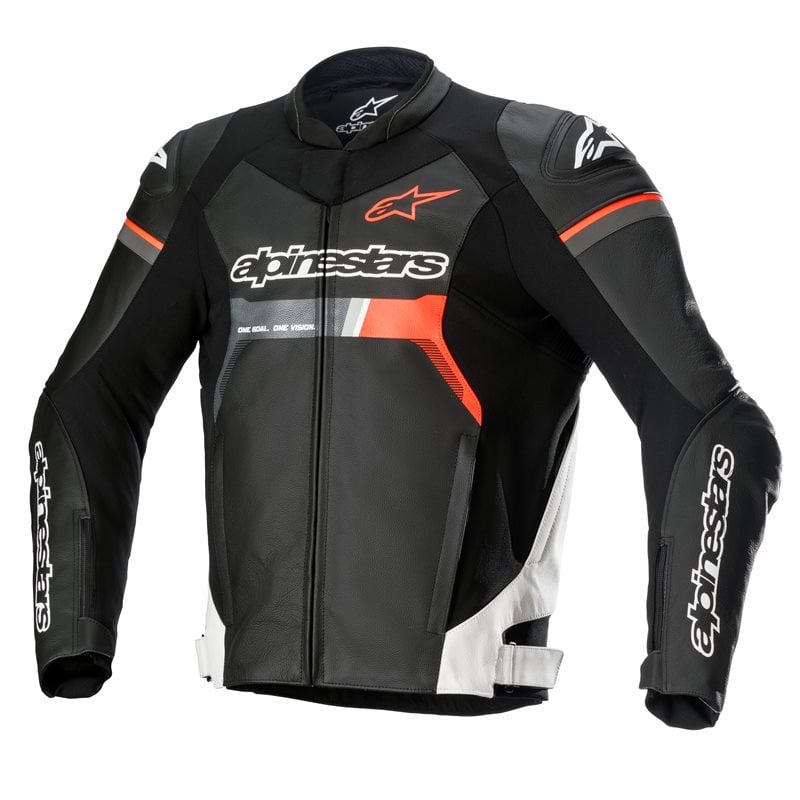 Image of Alpinestars GP Force Leather Jacket Black White Fluo Red Size 48 ID 8059347014579