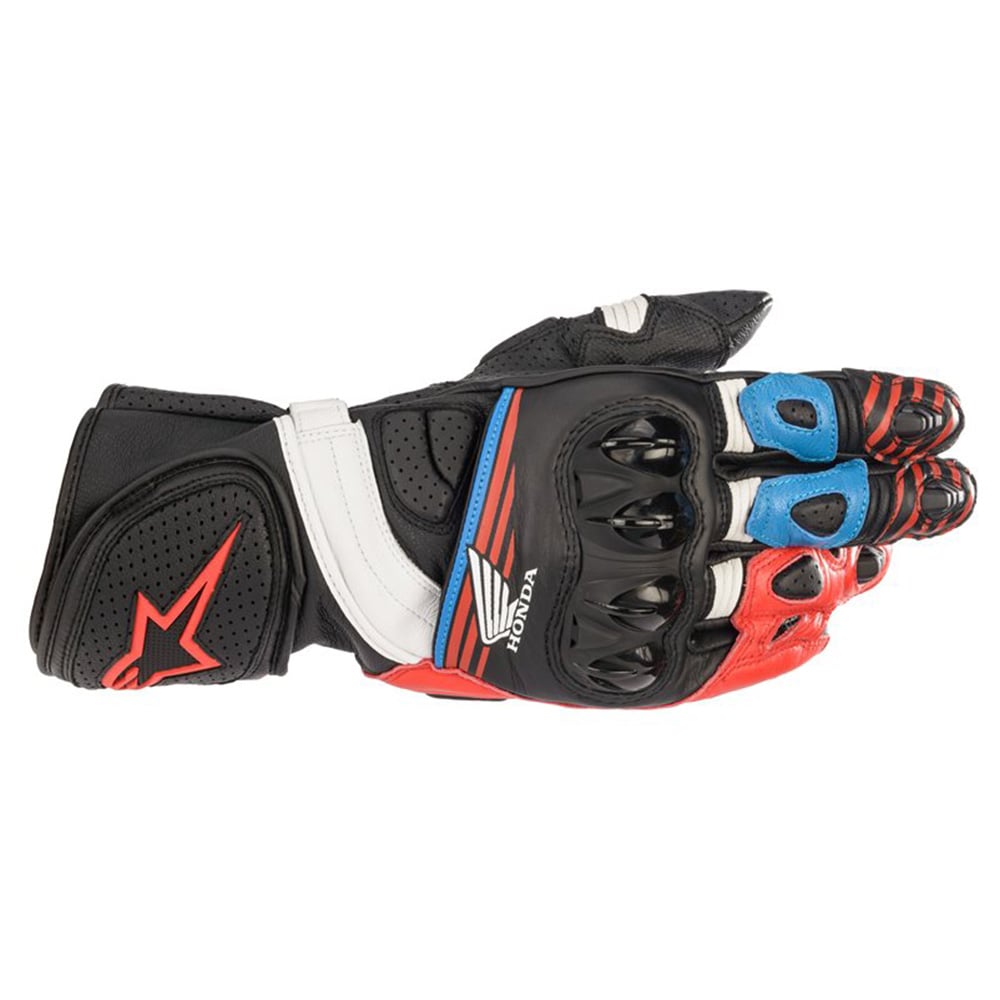 Image of Alpinestars Honda GP Plus R V2 Gloves Black Bright Red Blue Größe 2XL