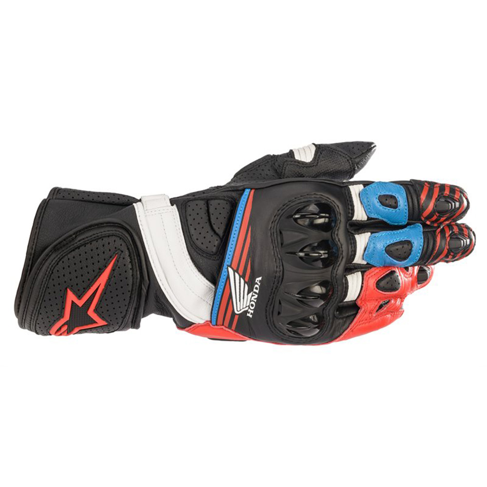 Image of Alpinestars Honda GP Plus R V2 Gloves Black Bright Red Blue Size 3XL EN