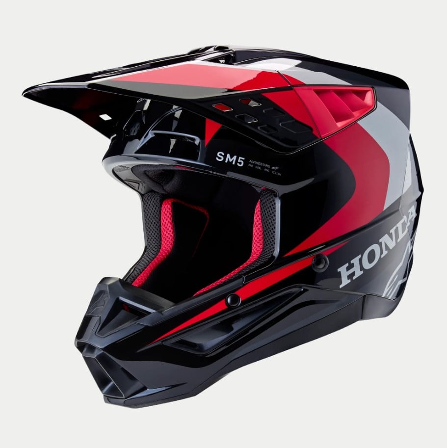 Image of Alpinestars Honda S-M5 Helmet Ece 2206 Black Red Glossy Größe XS