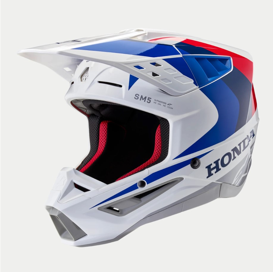 Image of Alpinestars Honda S-M5 Helmet Ece 2206 White Blue Red Glossy Größe XS