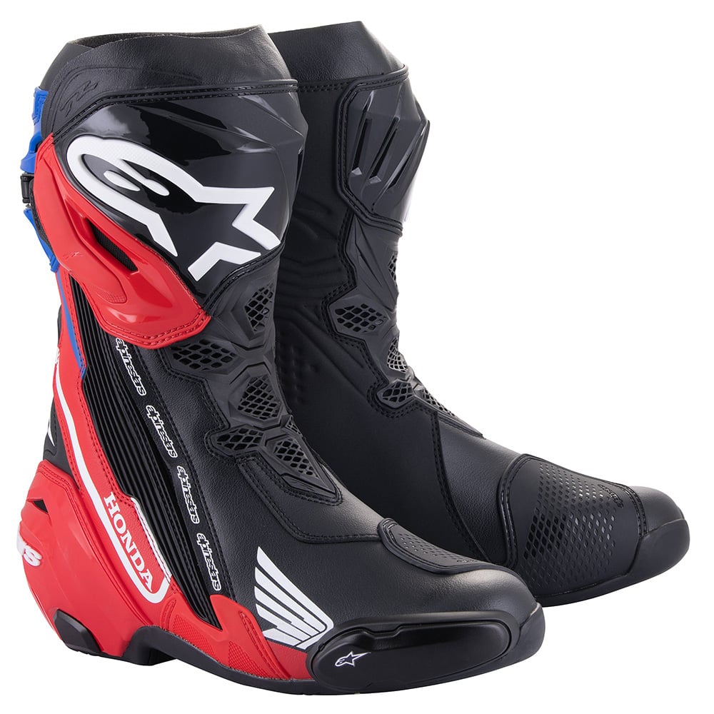 Image of Alpinestars Honda Supertech R Schwarz Bright Rot Blau Stiefel Größe 45