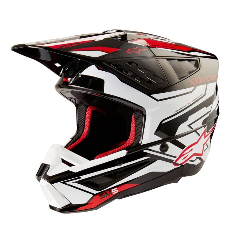 Image of Alpinestars S-M5 Action 2 Helmet Ece 2206 Black White Bright Red Glossy Größe 2XL