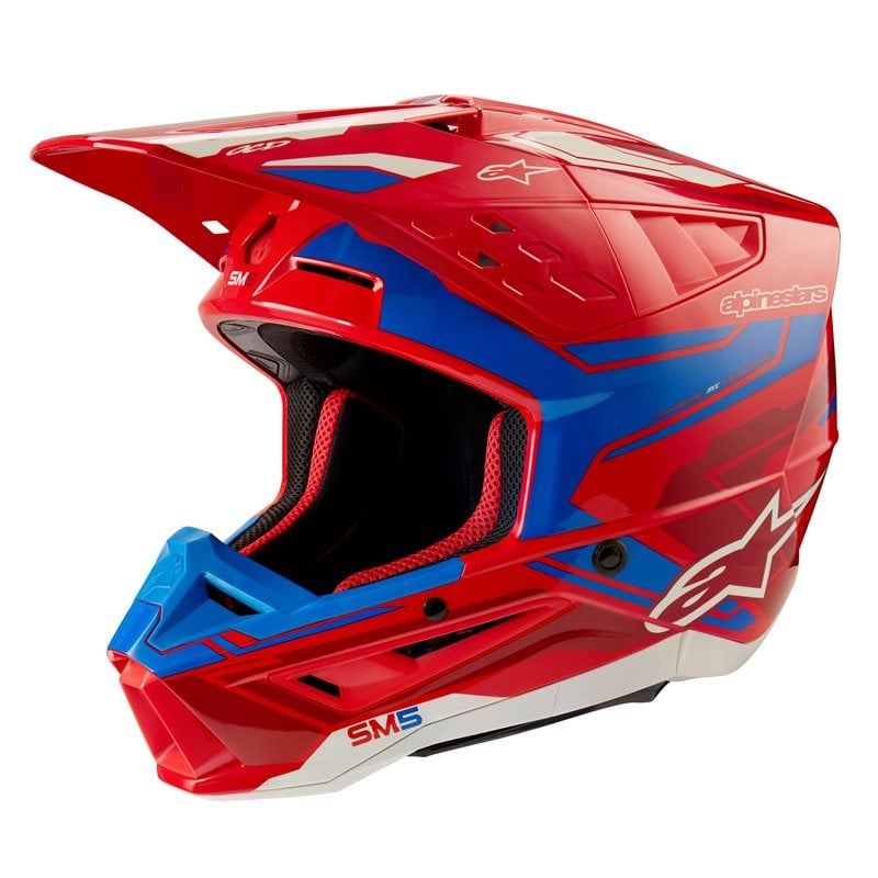 Image of Alpinestars S-M5 Action 2 Helmet Ece 2206 Bright Red Blue Glossy Größe L