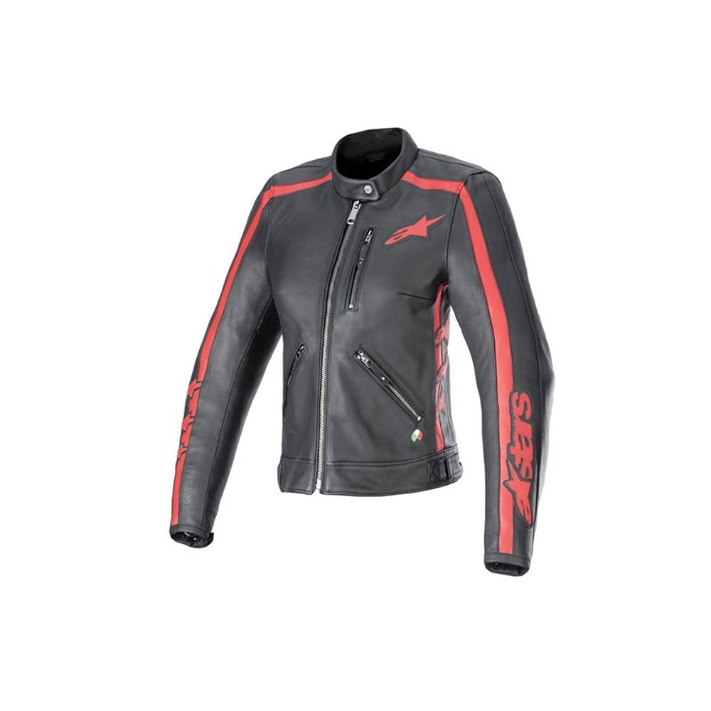 Image of Alpinestars Stella Dyno Leather Jacket Black Haute Red Größe XL