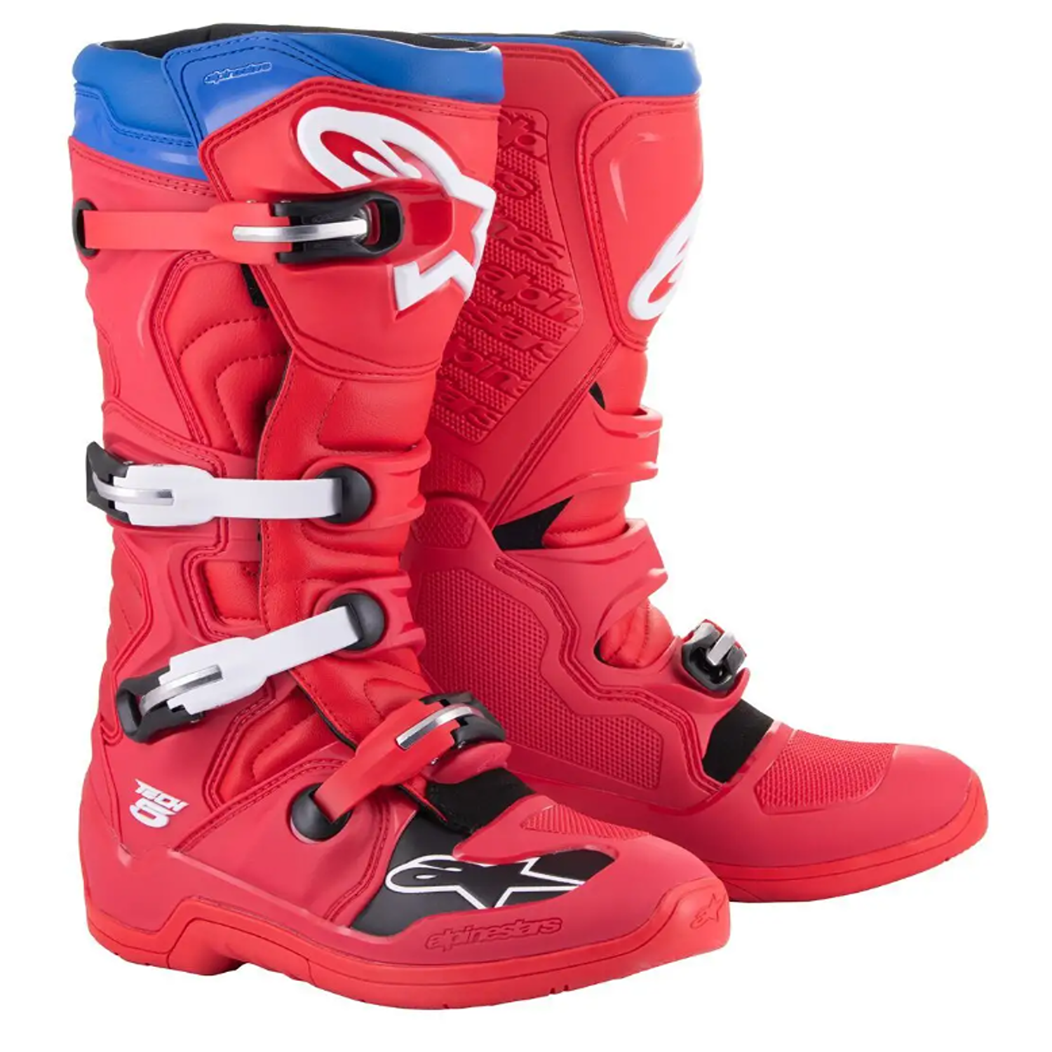 Image of Alpinestars Tech 5 Boots Bright Red Dark Red Blue Size US 10 ID 8059347199351