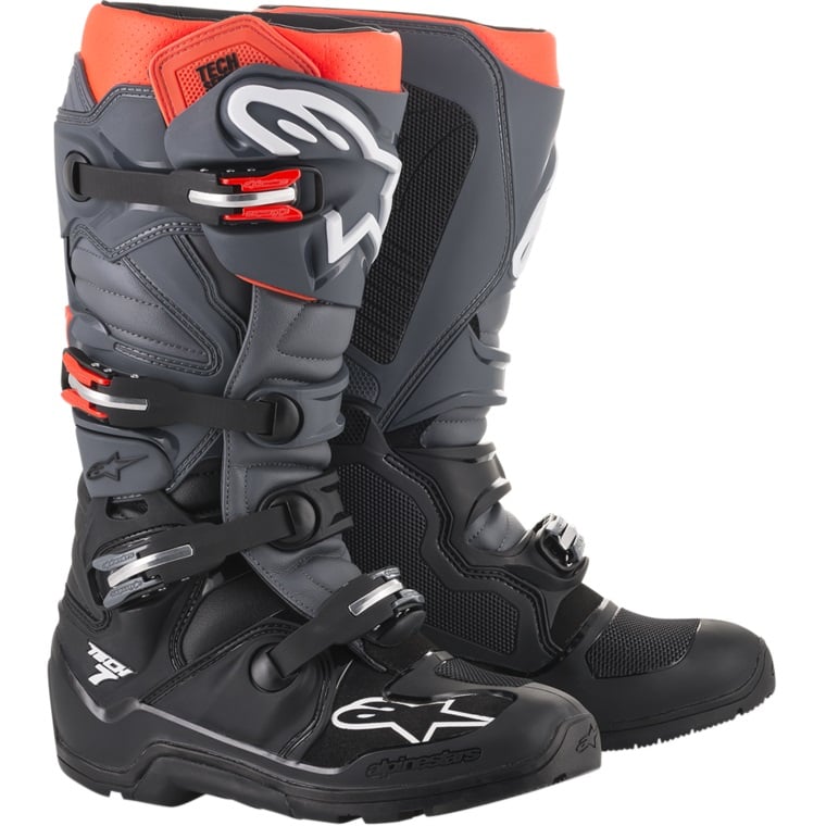 Image of Alpinestars Tech 7 Enduro Black Gray Red Fluo Boots Size US 12 ID 8033637200385