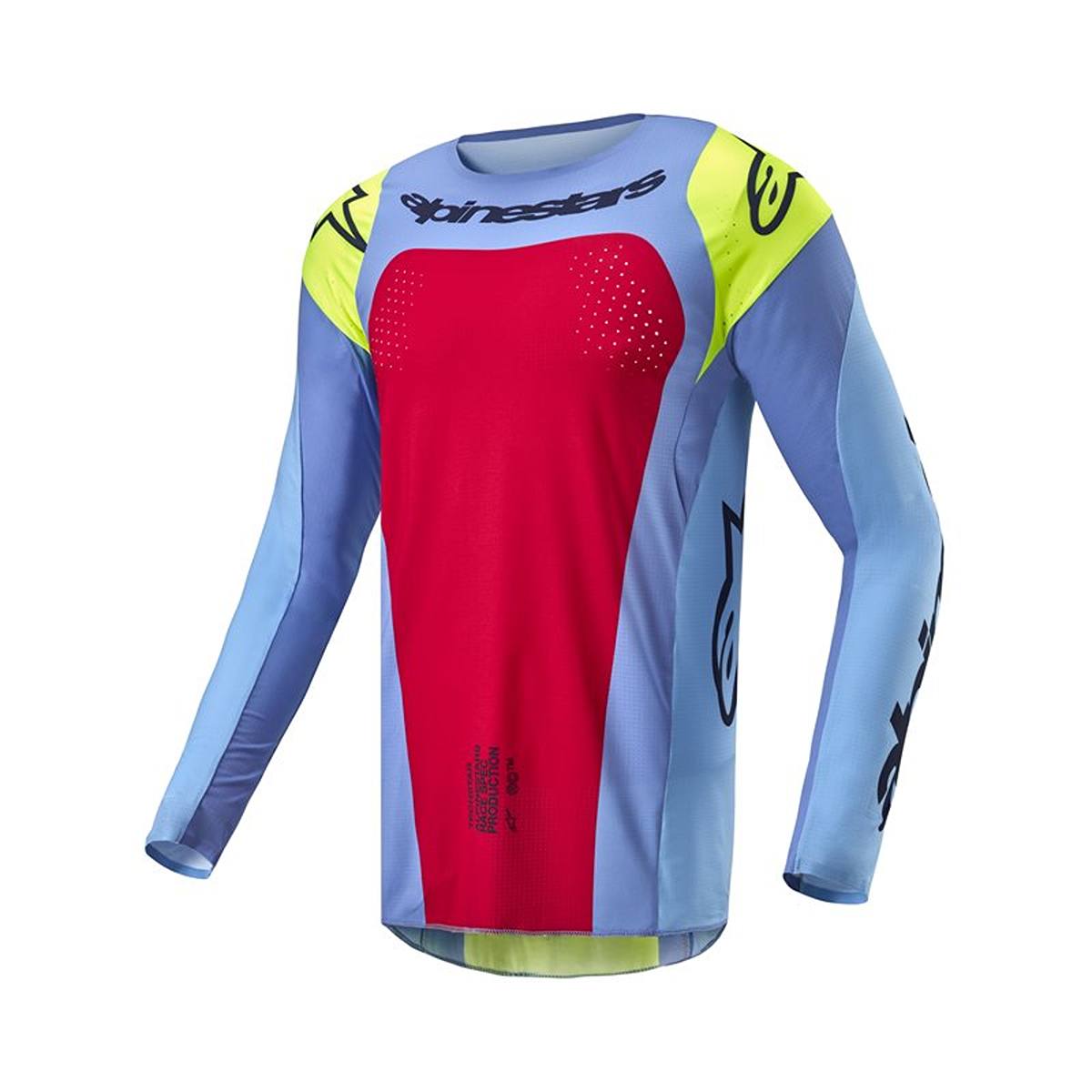 Image of Alpinestars Techstar Ocuri Jersey Light Blue Yellow Fluo Red Berry Taille S