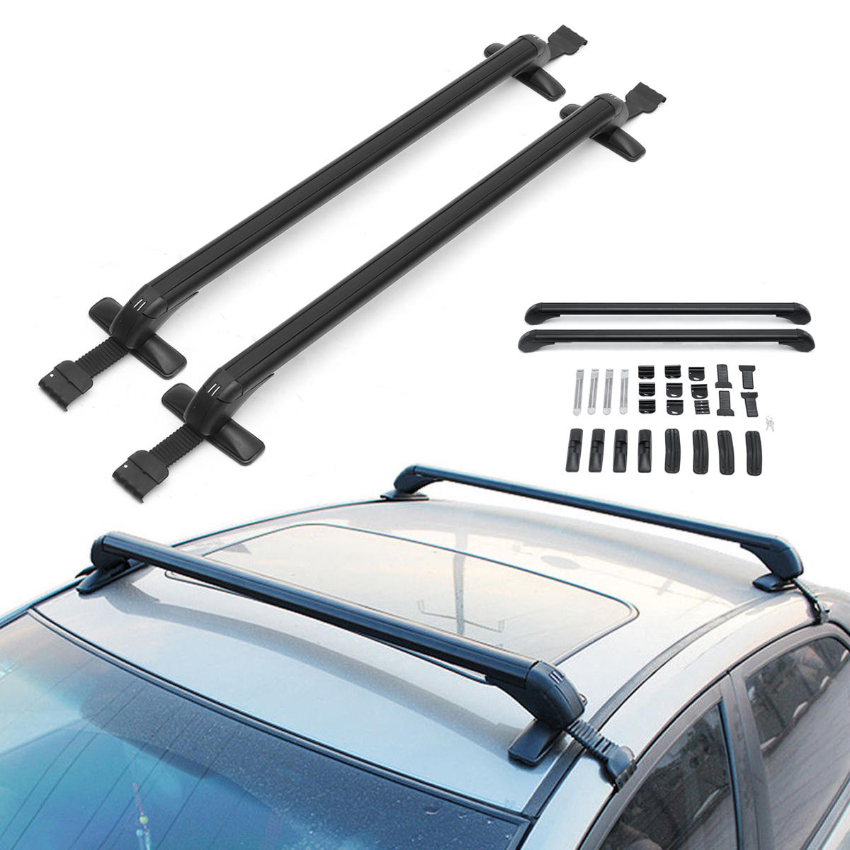 Image of Aluminum Car Roof Rack Cross Bars Luggage Carrier Rubber Gasket For 4DR Car Sedans SUV