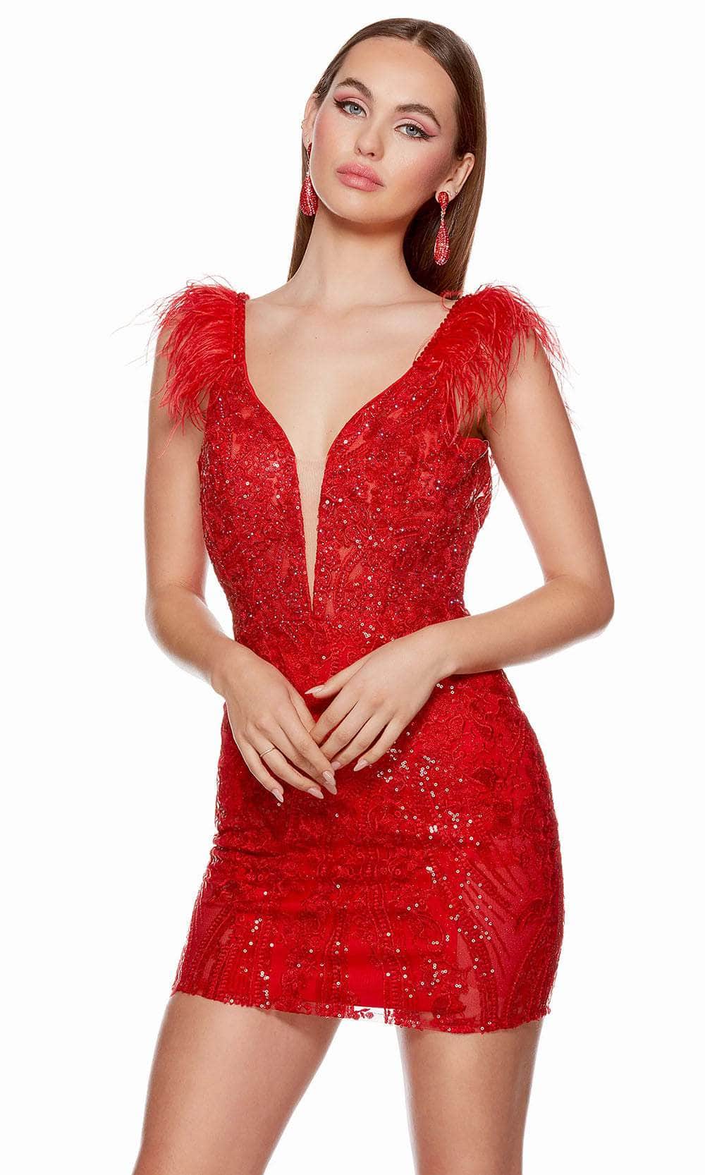 Image of Alyce Paris 4614 - Plunging Lace Homecoming Dress