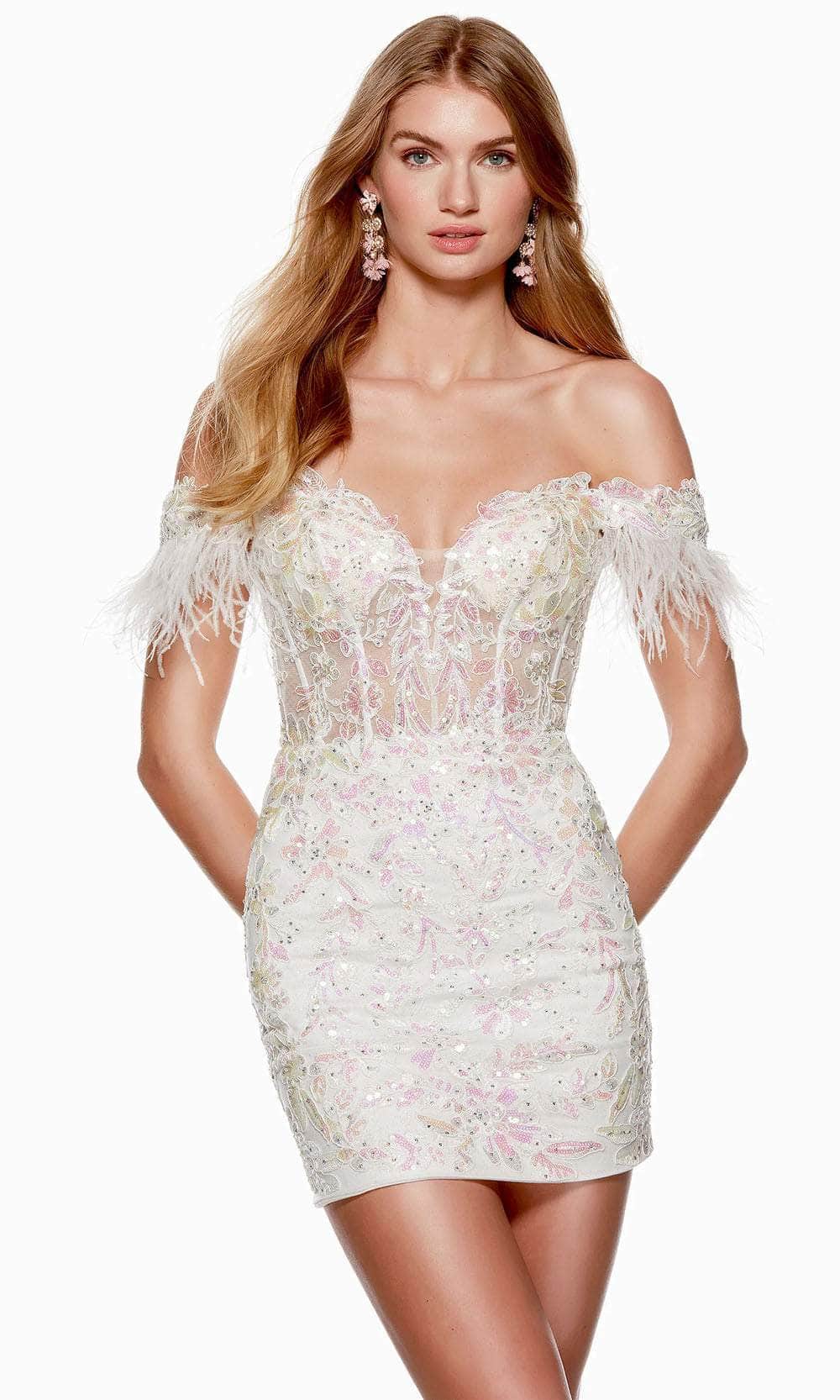 Image of Alyce Paris 4662 - Feather Sleeve Sweetheart Cocktail Dress