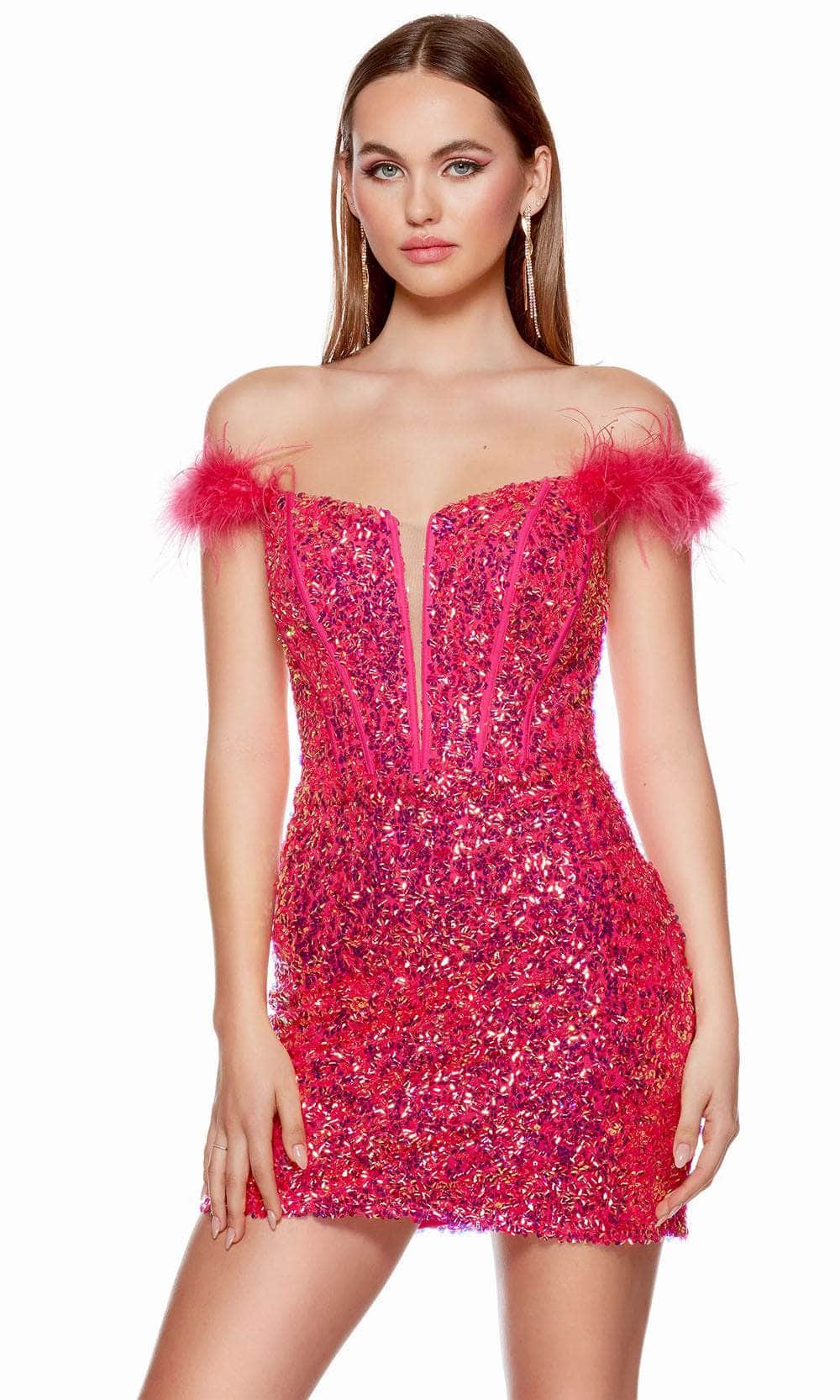 Image of Alyce Paris 4768 - Feather Sleeve Sequin Homecoming Dress
