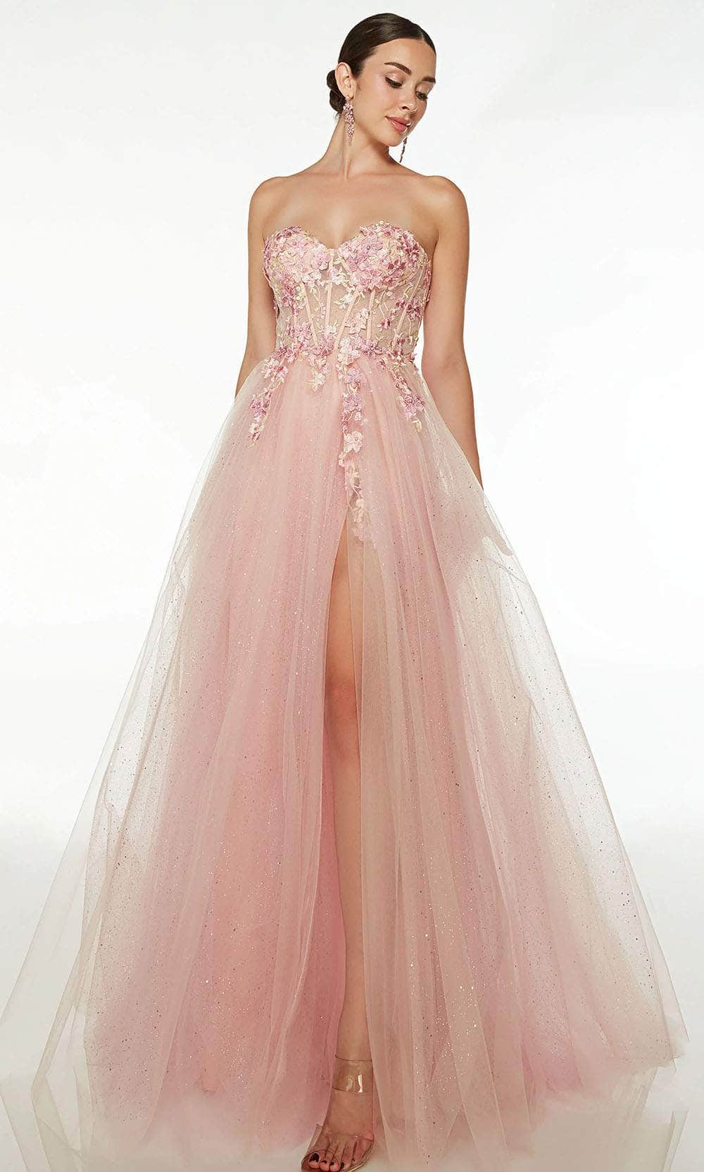 Image of Alyce Paris 61536 - Floral Lace Appliqued Prom Gown
