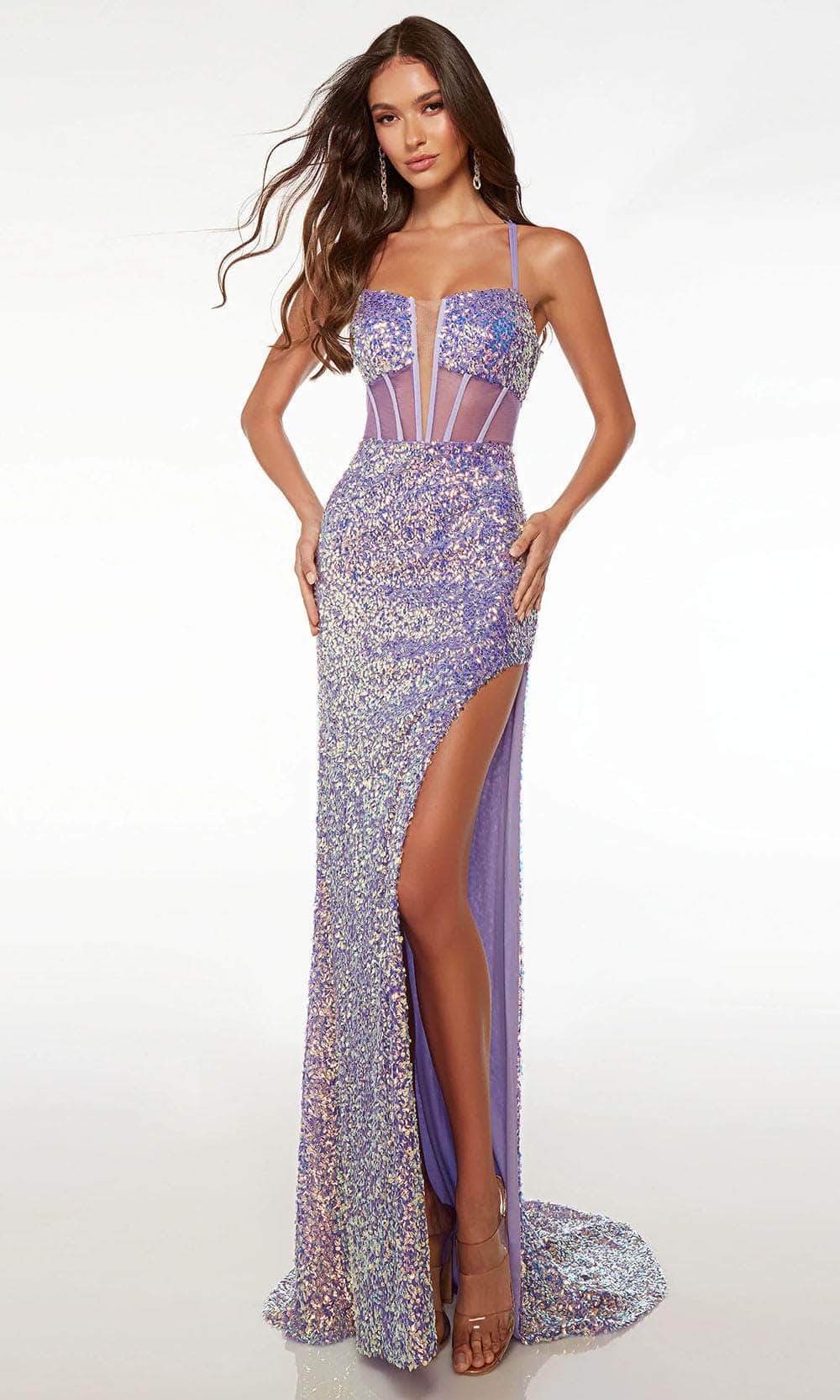 Image of Alyce Paris 61551 - V-Neck Sparkly Prom Gown with Slit