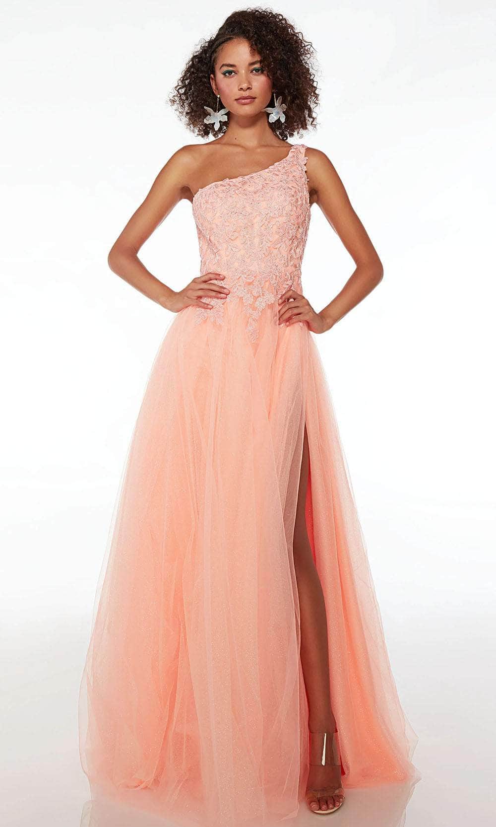 Image of Alyce Paris 61624 - Lace Appliqued Asymmetric Prom Gown