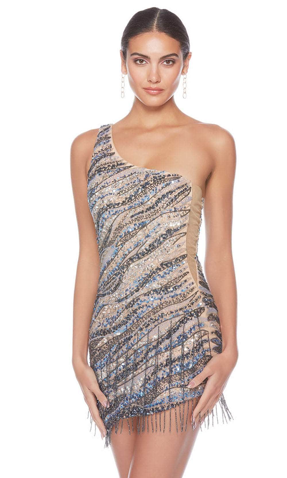 Image of Alyce Paris 84011 - Sequined One-Sleeve Cocktail Dress