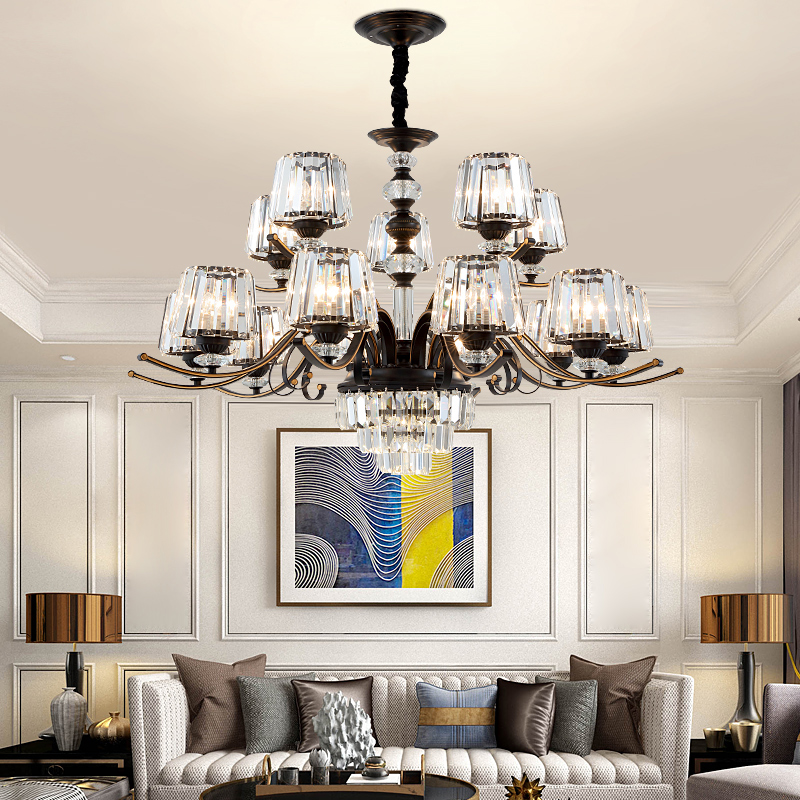 Image of American Crystal Chandelier Lighting Luxury Living Room Lamp Modern led Dining Room Light Hotel Hall Bedroom Decoration Pendant Lamps