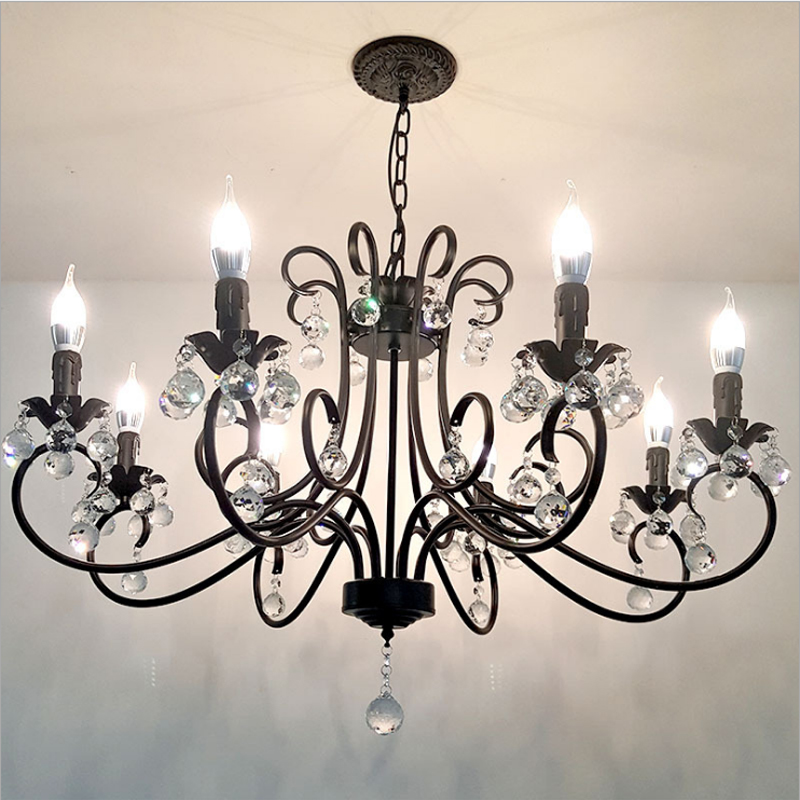 Image of American Crystal Light Simple Chandelier Ceiling Bedroom Livingroom Lamp European Retro Candle Lighting Personality Clothing Store Wrought Iron