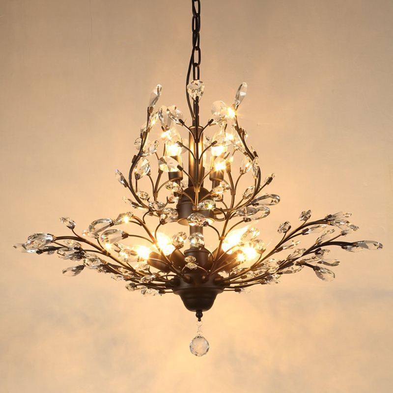 Image of American country restaurant crystal chandelier European style LED bedroom entrance lamps iron living room stairs crystal chandeliers black