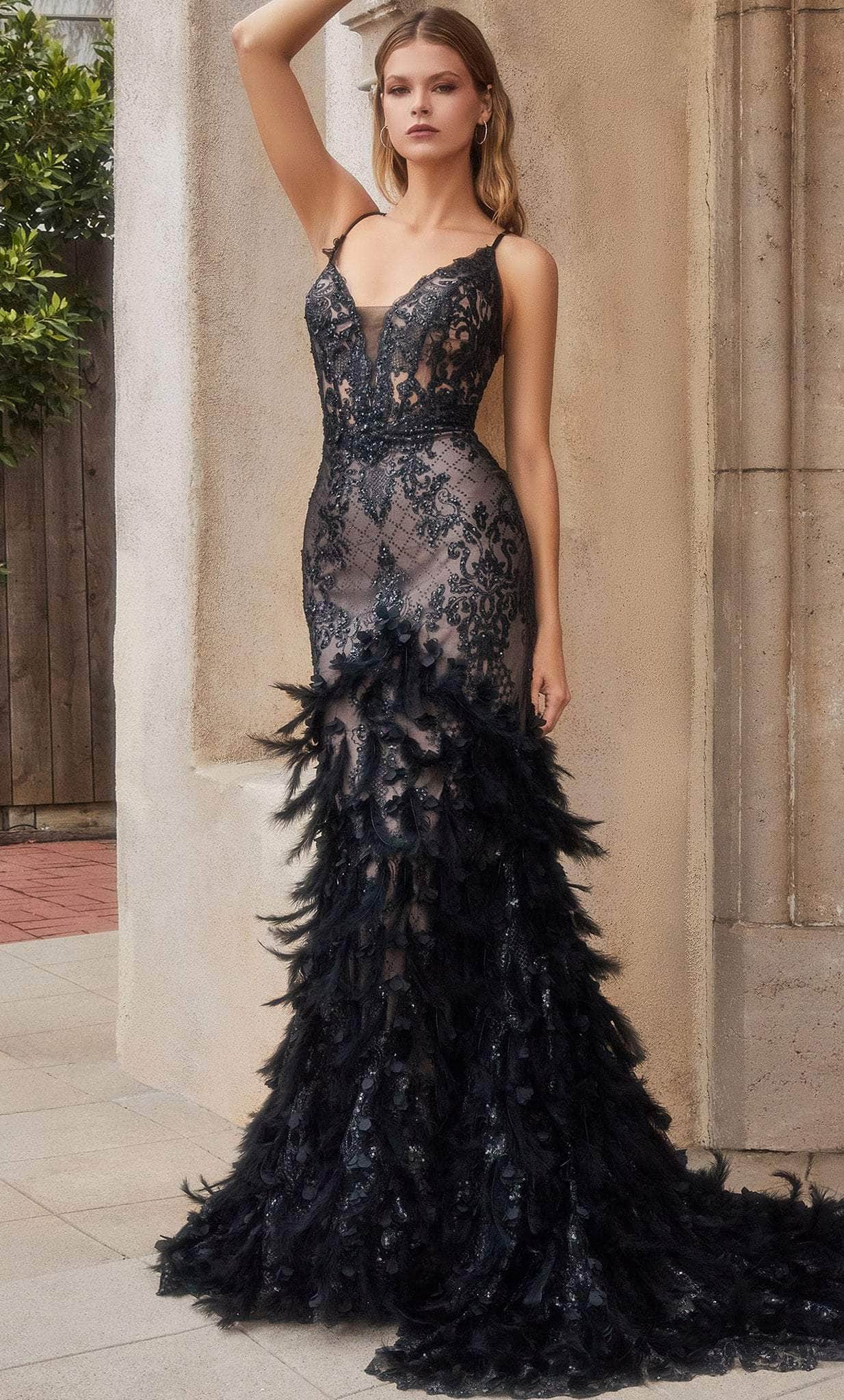Image of Andrea and Leo A1116 - Sleeveless Feathered Mermaid Classic Prom Gown
