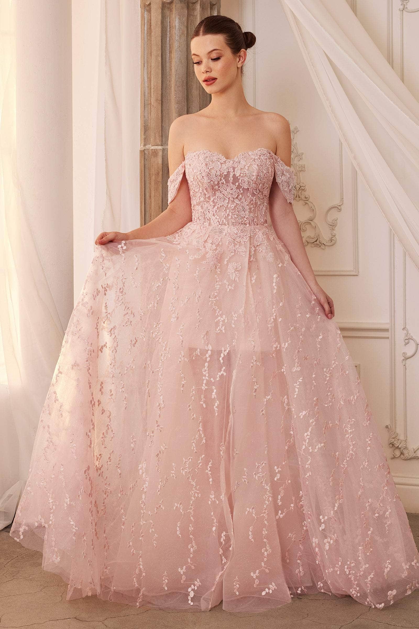 Image of Andrea and Leo A1207 - Embroidered Off-Shoulder Prom Gown