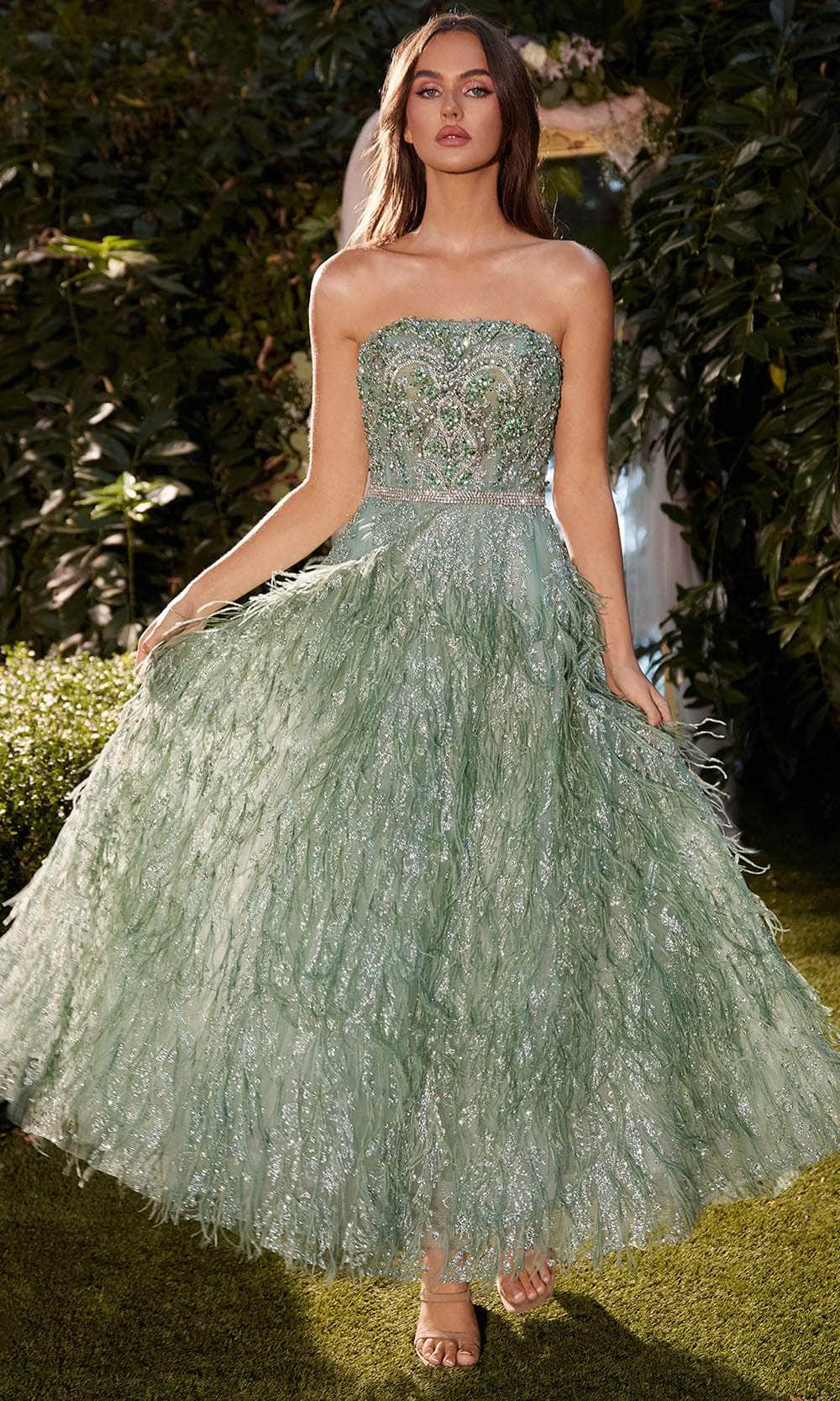 Image of Andrea and Leo A1226 - Feather Skirt Strapless Evening Dress