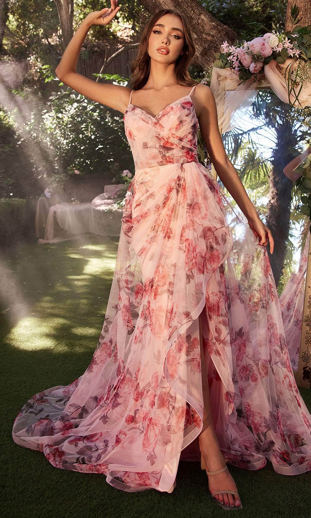 Image of Andrea and Leo A1290 - Floral Print Gown with Slit
