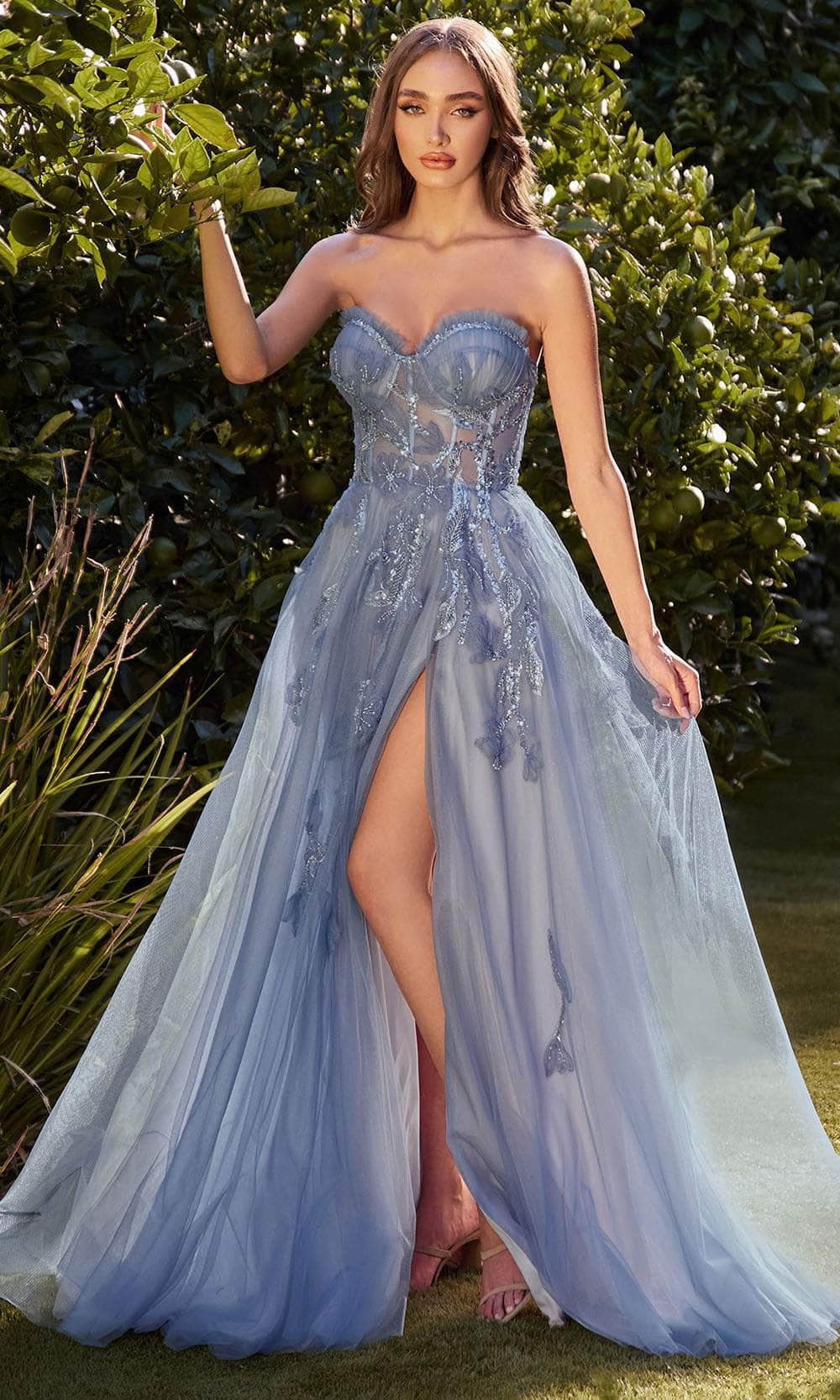 Image of Andrea and Leo A1294 - Floral Appliqued Strapless Evening Dress