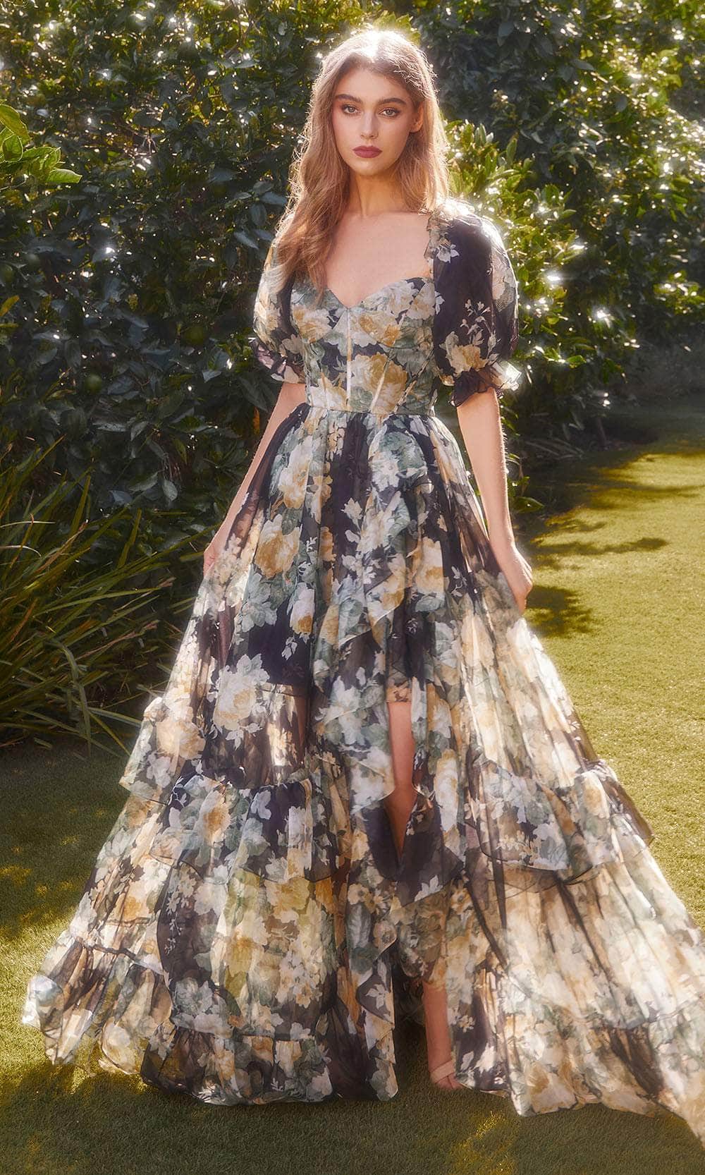 Image of Andrea and Leo A1336 - Puff Sleeve Floral Gown