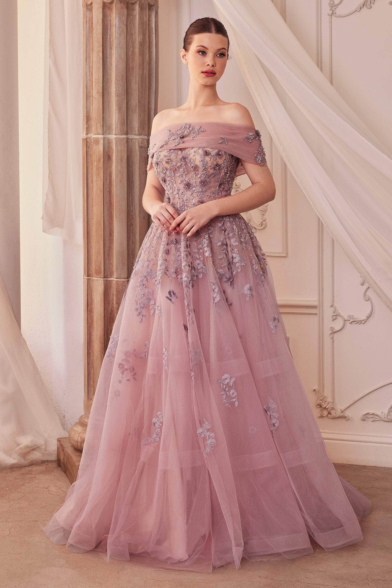 Image of Andrea and Leo A1348 - Strapless Floral Embroidered Evening Dress