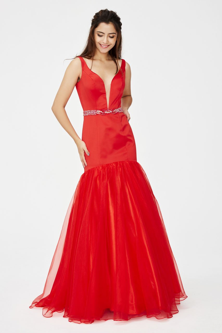 Image of Angela & Alison - 81013 Plunging Sweetheart Tulle Trumpet Gown