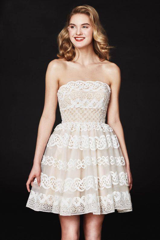 Image of Angela & Alison - 82011 Strapless Embroidered Straight A-line Dress