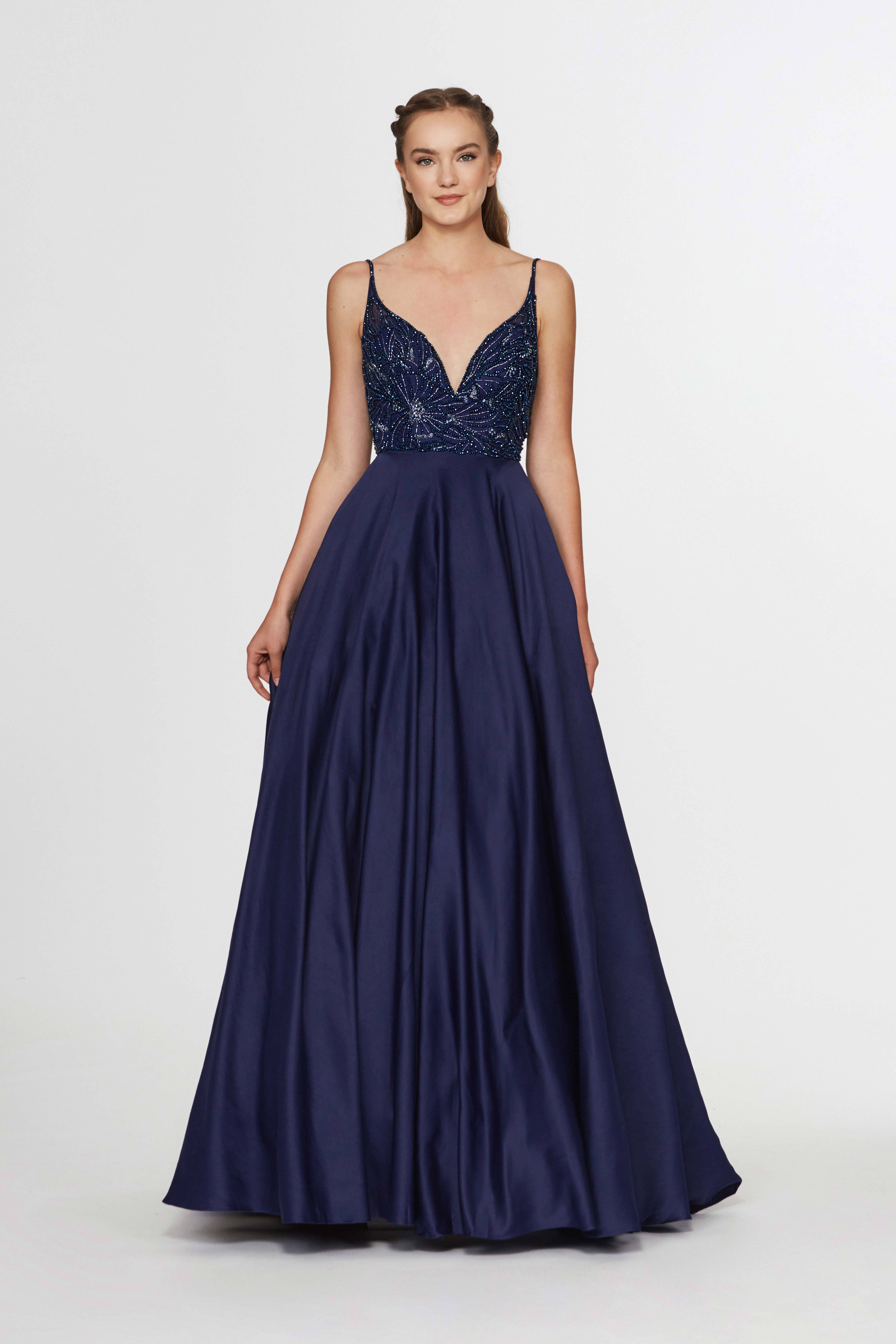 Image of Angela & Alison - 91001 Sleeveless Low Scoop Back Beaded Satin Gown