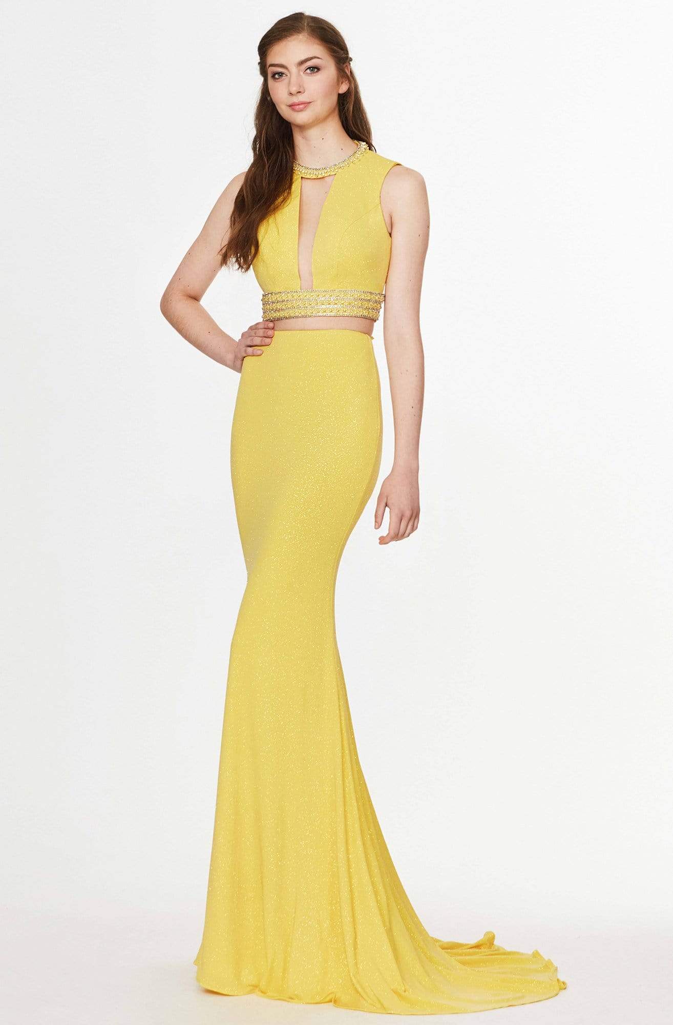 Image of Angela & Alison - 91024 Beaded Plunging Cutout Mermaid Gown