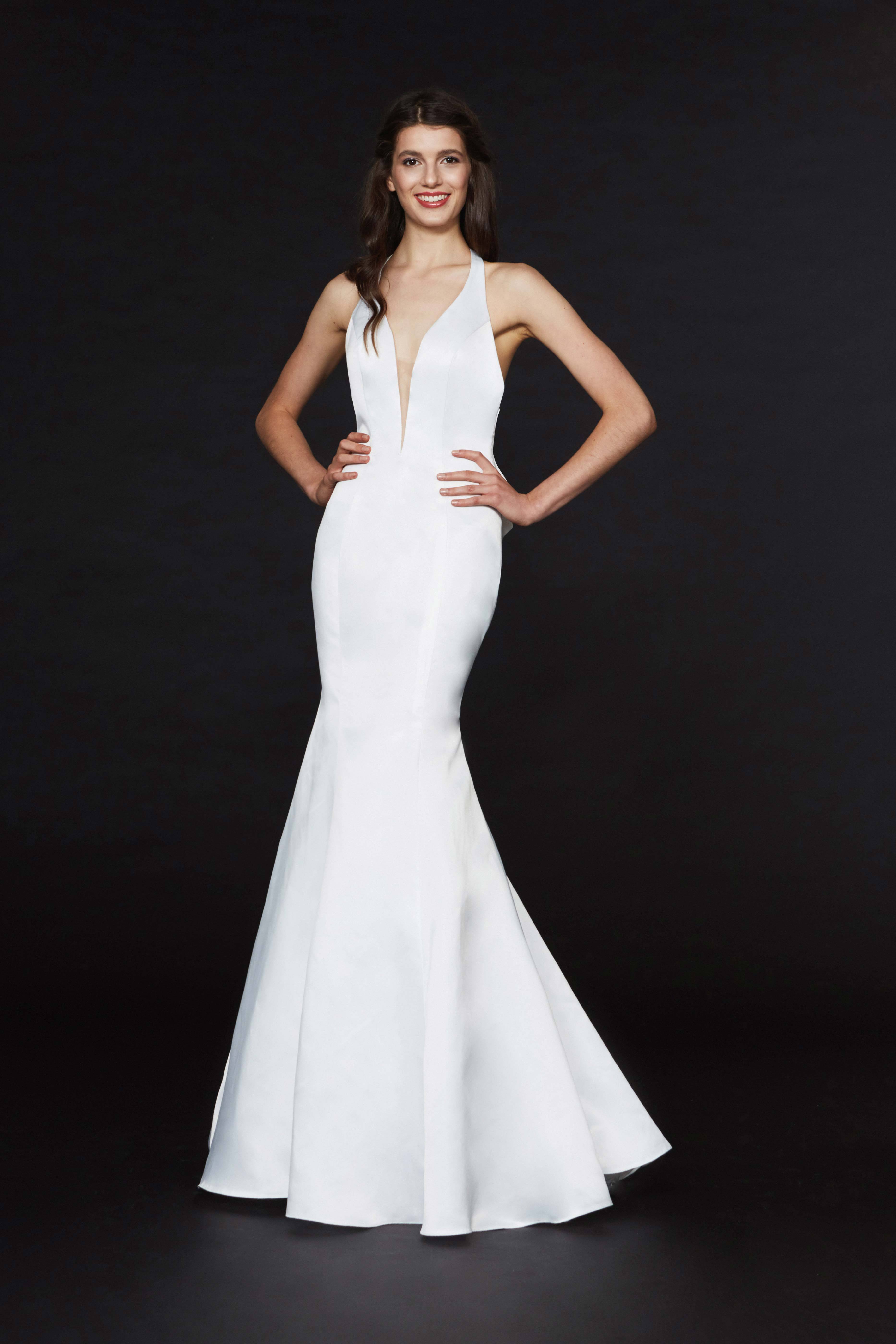 Image of Angela & Alison - 91089 Deep Halter V-neck Satin Mermaid Dress