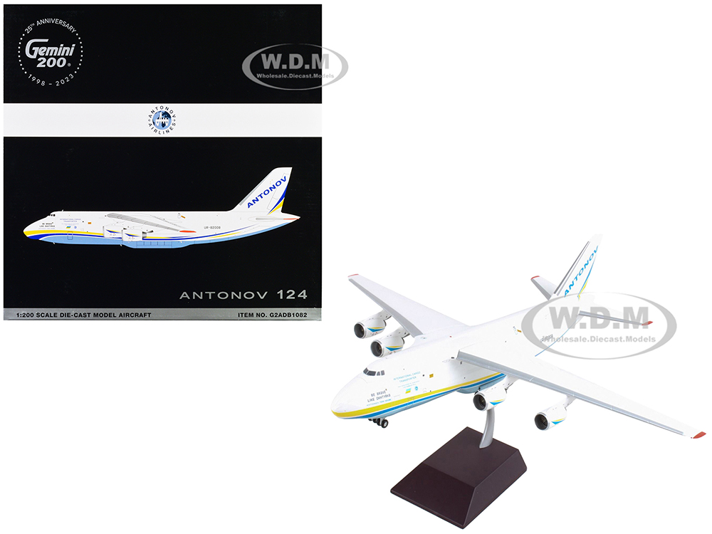 Image of Antonov 124-100M Commercial Aircraft "Antonov Airlines" White with Blue and Yellow Stripes "Gemini 200" Series 1/200 Diecast Model Airplane by Gemini