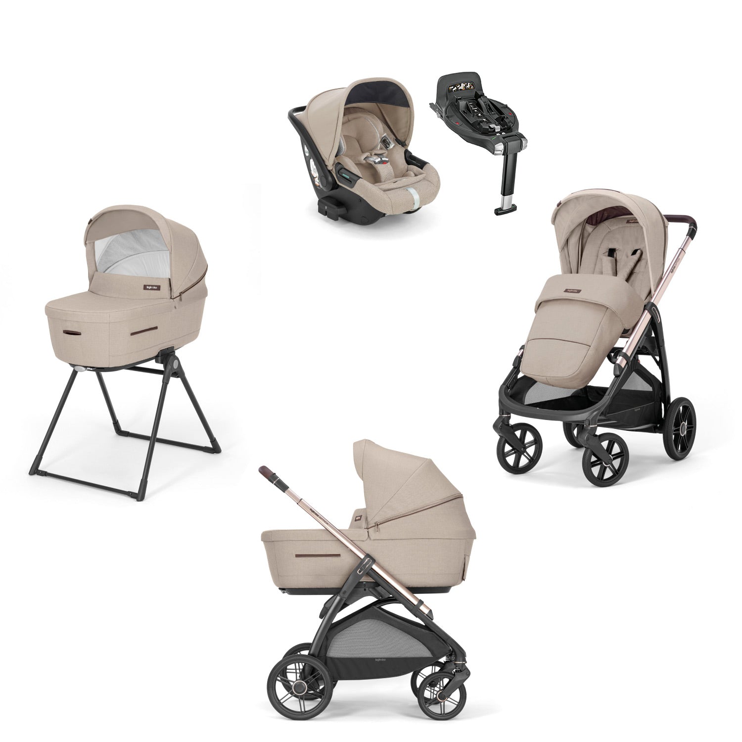 Image of Aptica System Quattro Color Pashmina Beige Chassis Palladio car Seat Darwin Infant Recline and 360° I-size Base